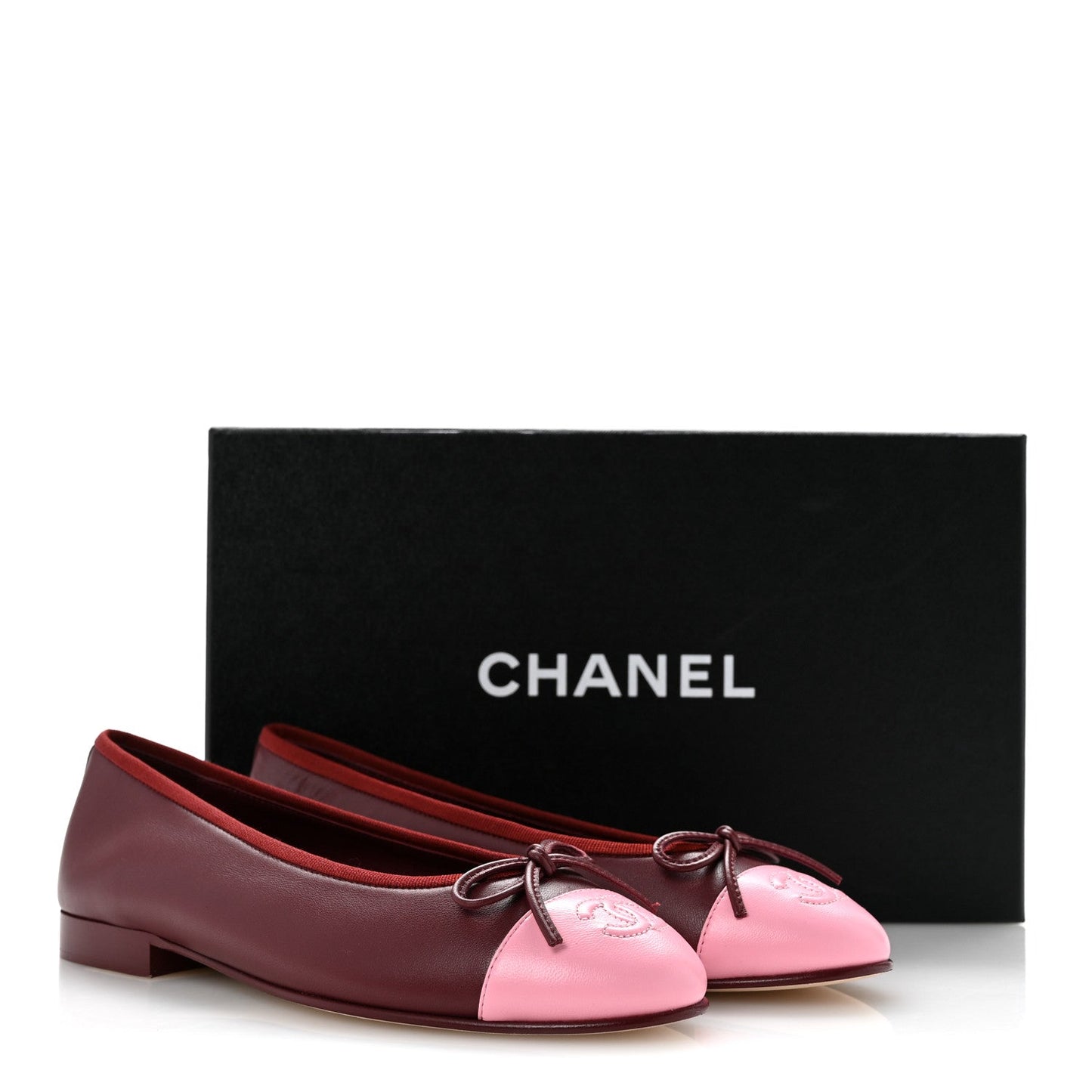 Lambskin Cap Toe CC Ballerina Flats 36 Burgundy Pink