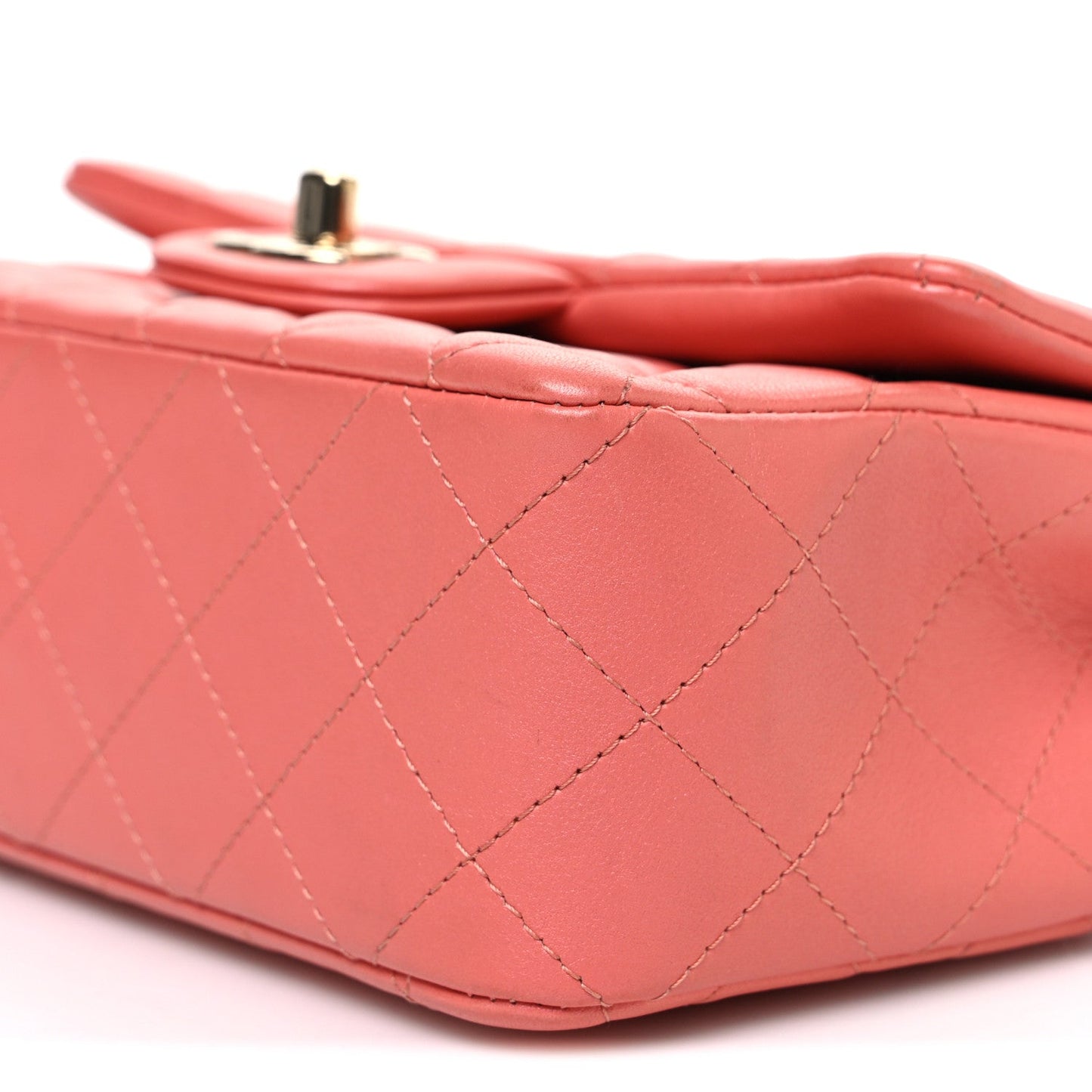 Iridescent Lambskin Quilted Mini Rectangular Flap Pink