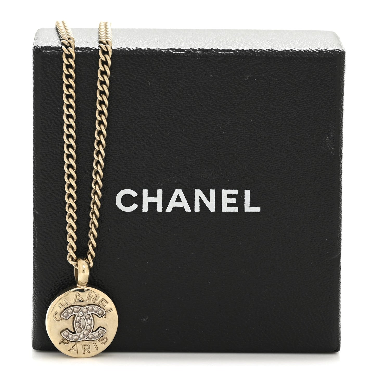 Metal Crystal CC Round Pendant Necklace Gold