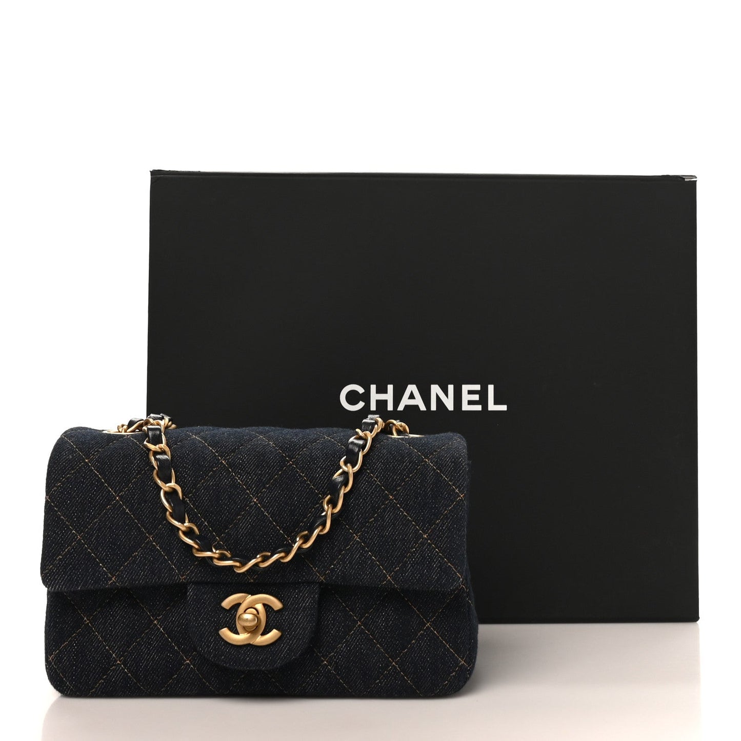 Denim Quilted Mini Rectangular Flap Dark Blue