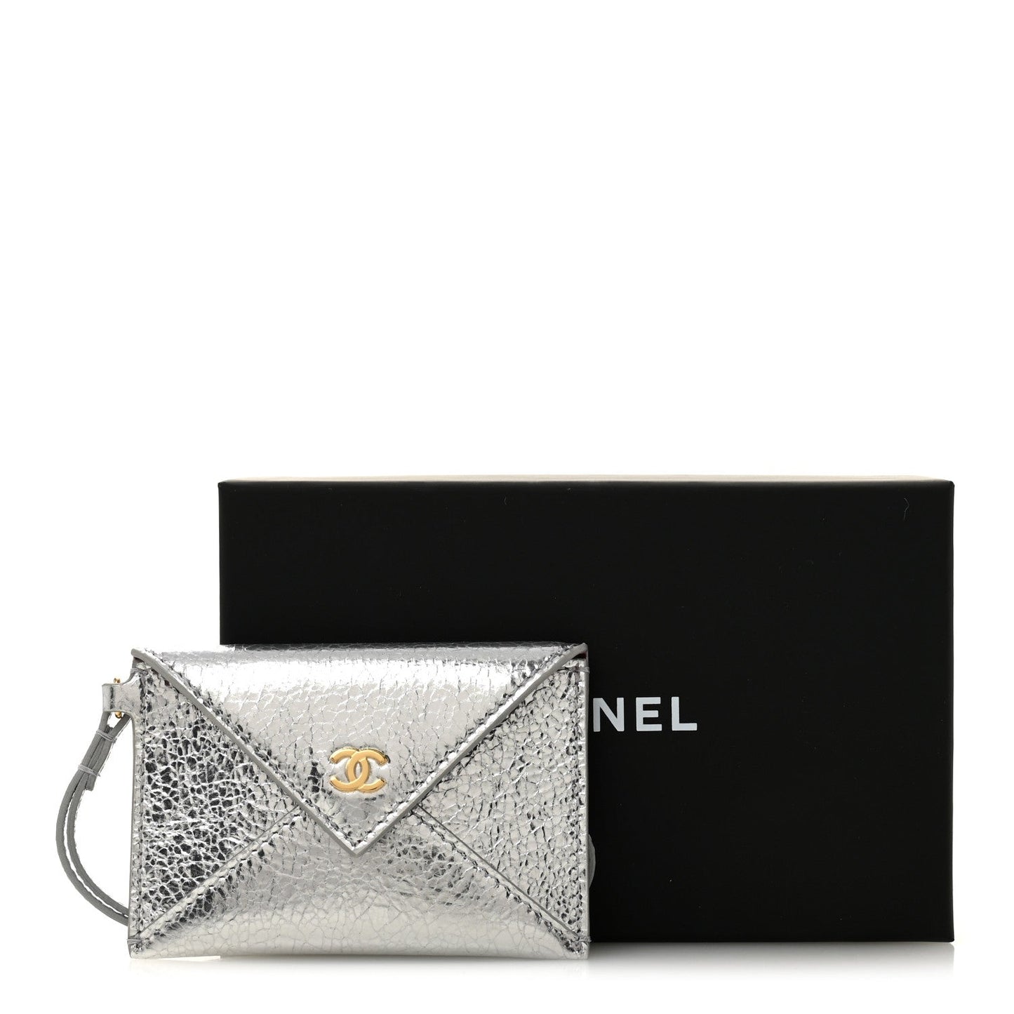 Metallic Lambskin Card Holder Bag Charm Silvery