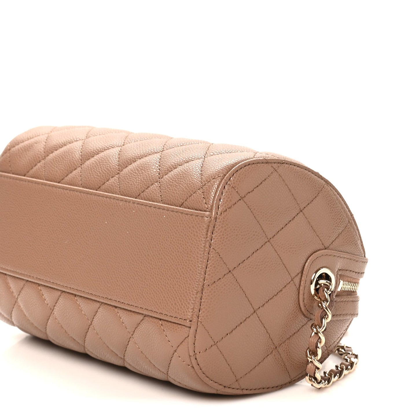Caviar Quilted Barrel Clutch With Chain Brown