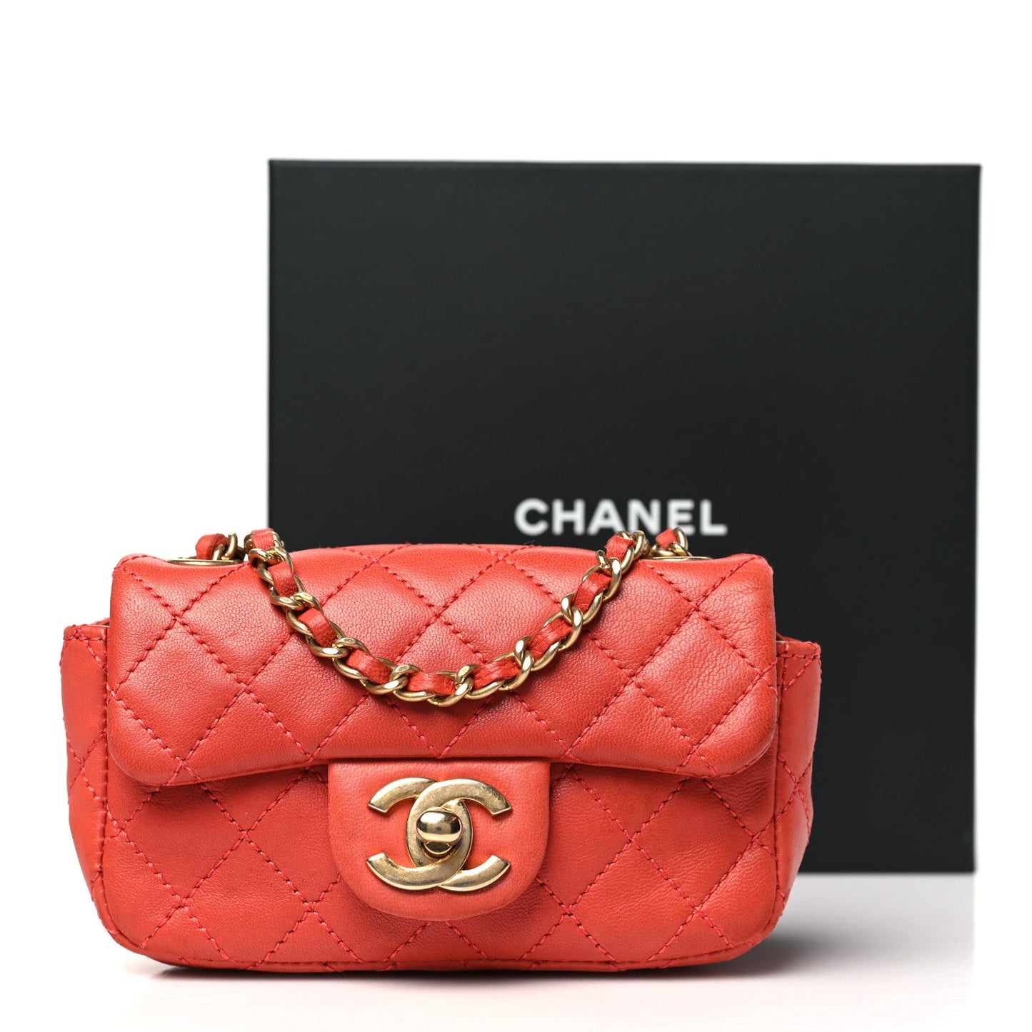 Lambskin Quilted Extra Mini Cruise Charm Flap Coral