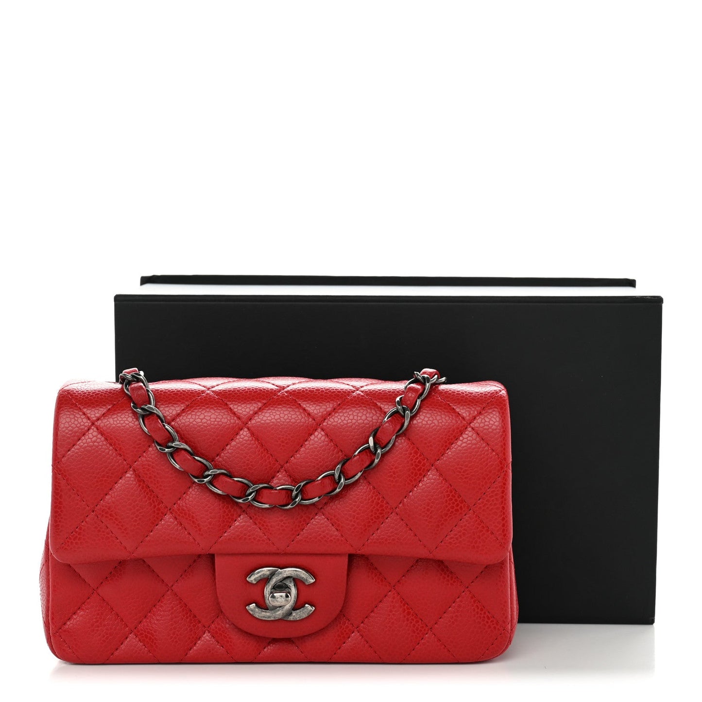 Caviar Quilted Mini Rectangular Flap Red