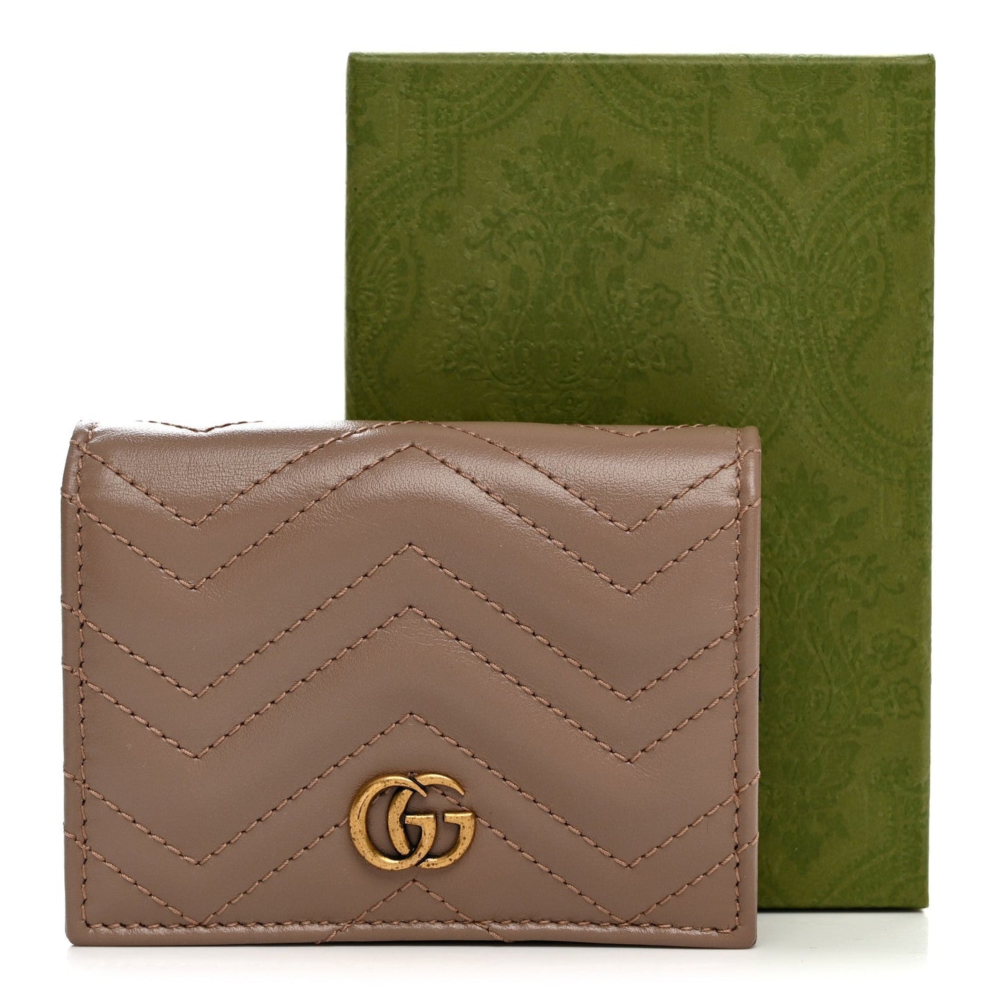 Calfskin Matelasse GG Marmont Card Case Wallet Porcelain Rose Porcelain Rose