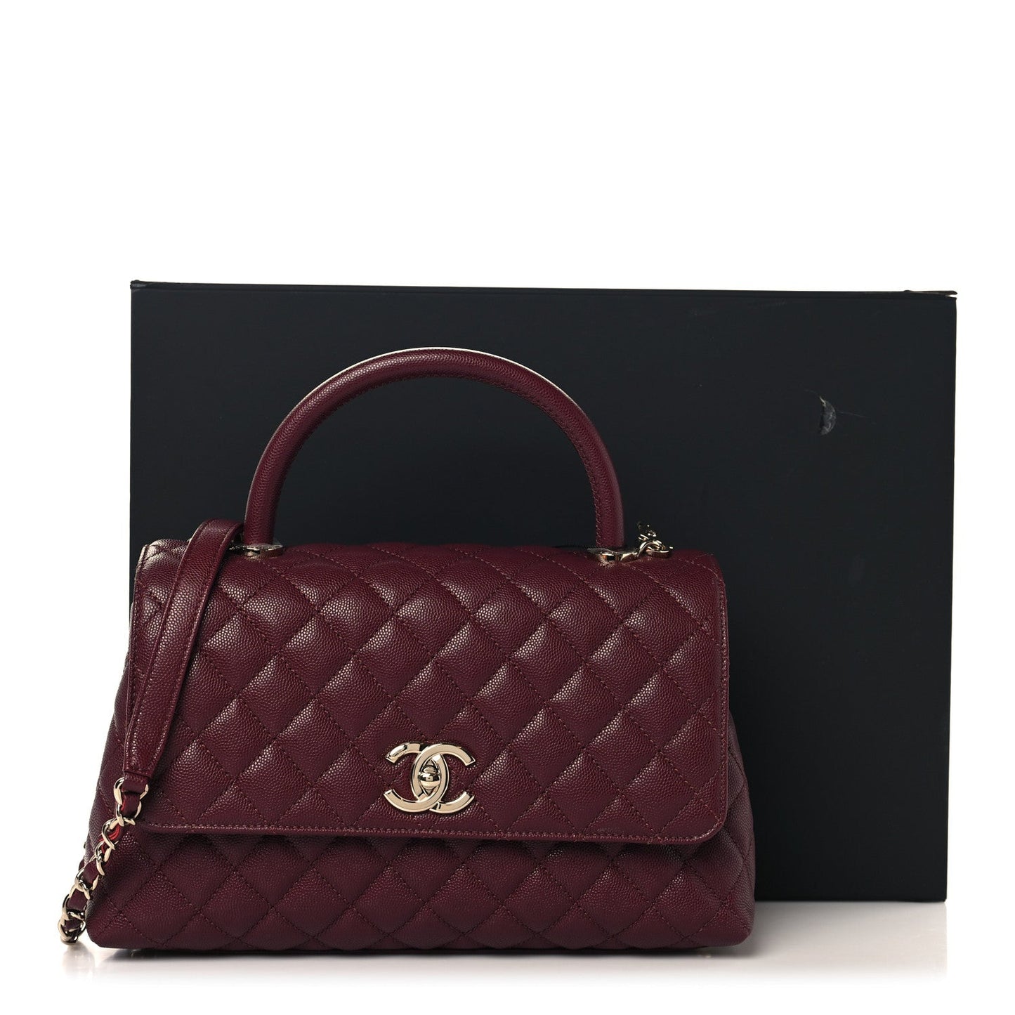 Caviar Quilted Small Coco Handle Flap Burgundy