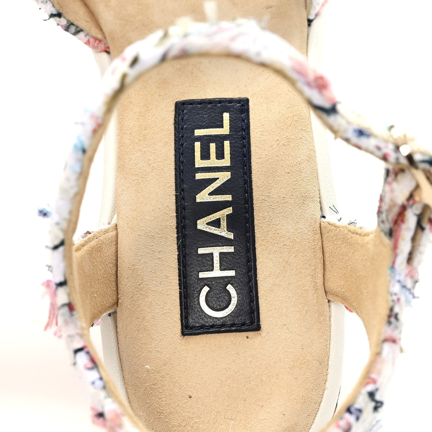 Tweed Cork CC Wedge Sandals 39 Ecru Pink Blue Green