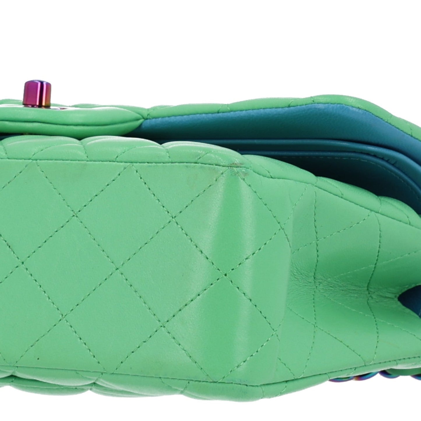 Lambskin Quilted Small Double Flap Green Blue