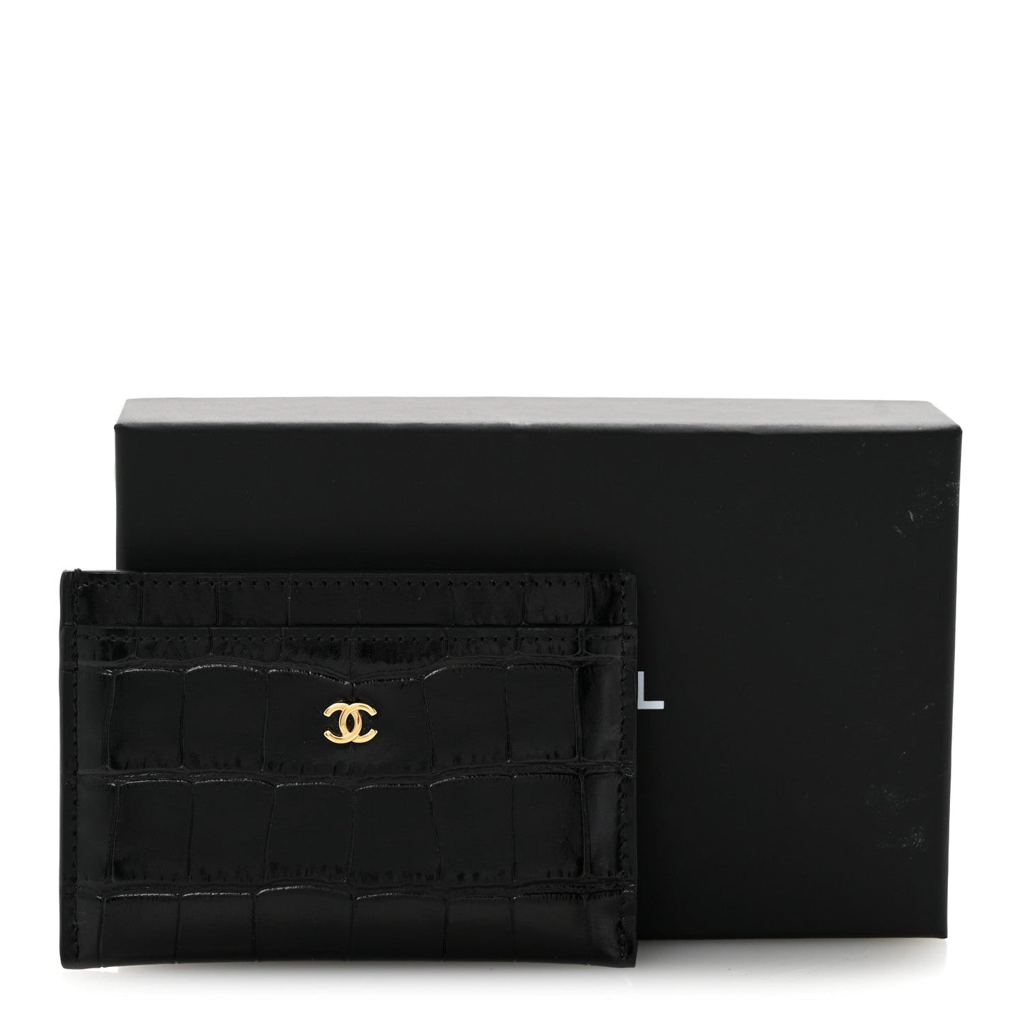 Calfskin Crocodile Embossed Crococo Card Holder Black