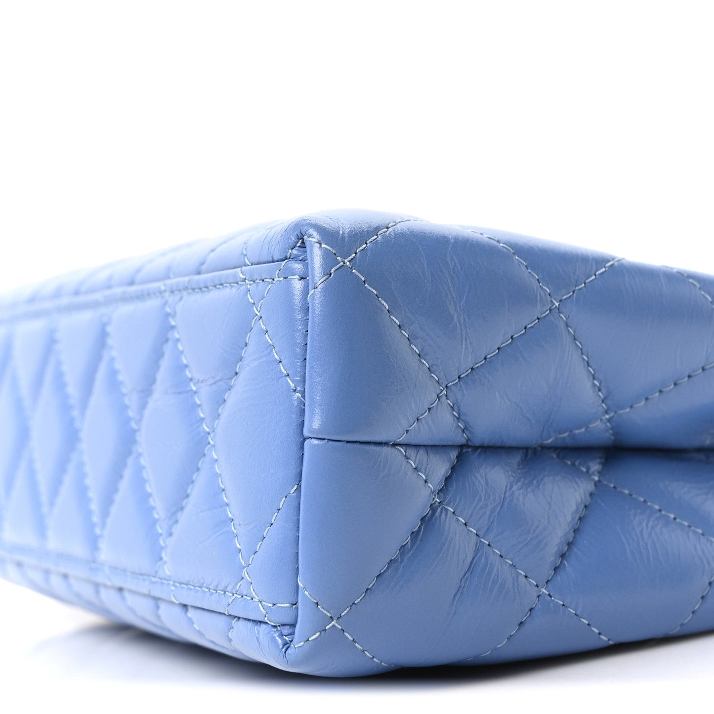 Shiny Aged Calfskin Quilted Nano Kelly Shopper Blue