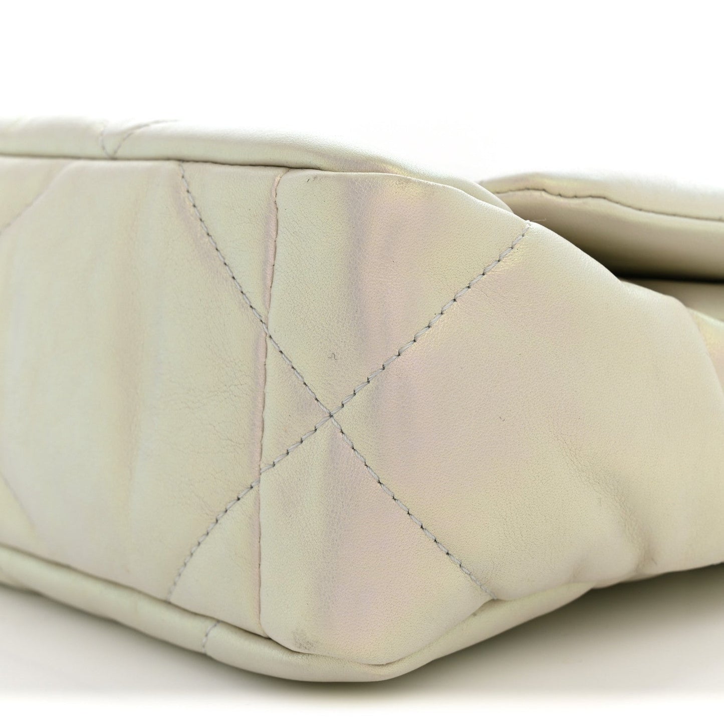 Iridescent Calfskin Quilted Medium Chanel 19 Flap White