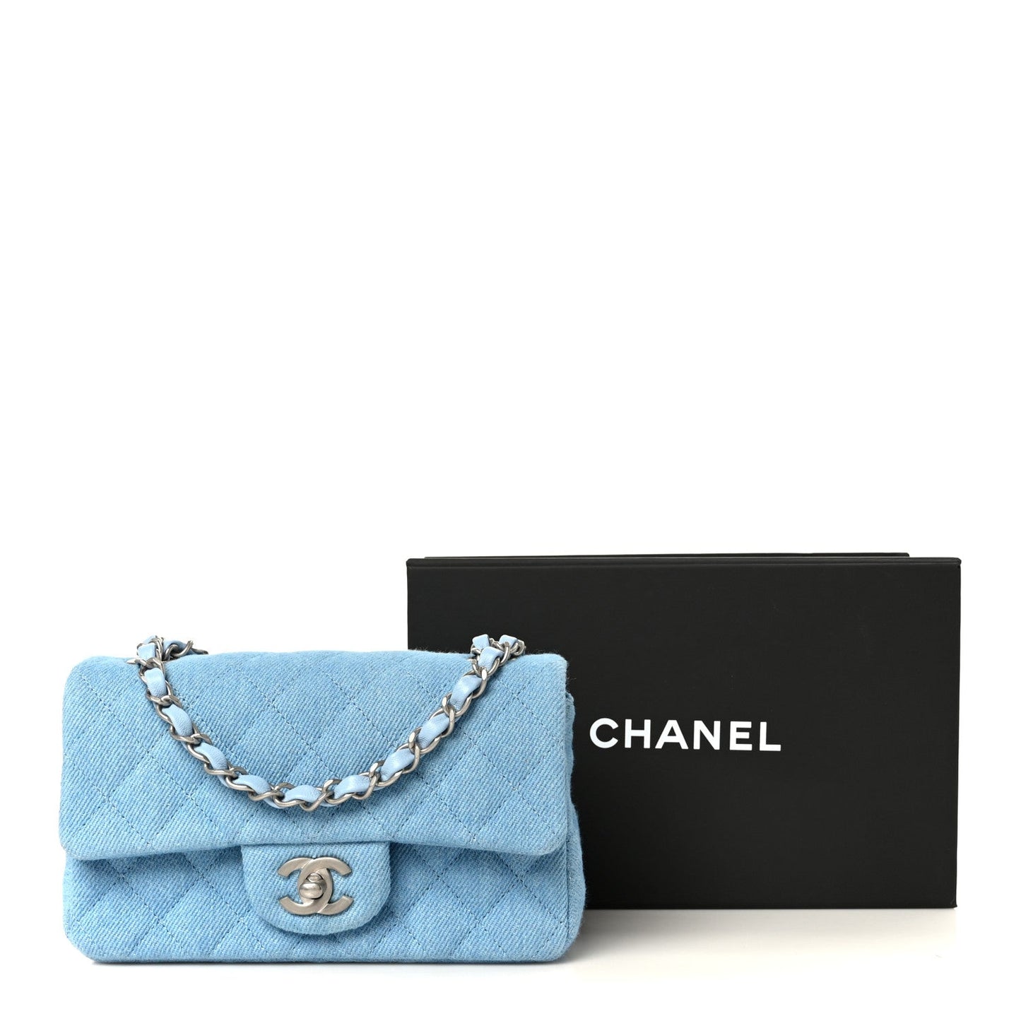 Denim Quilted Mini Rectangular Flap Blue