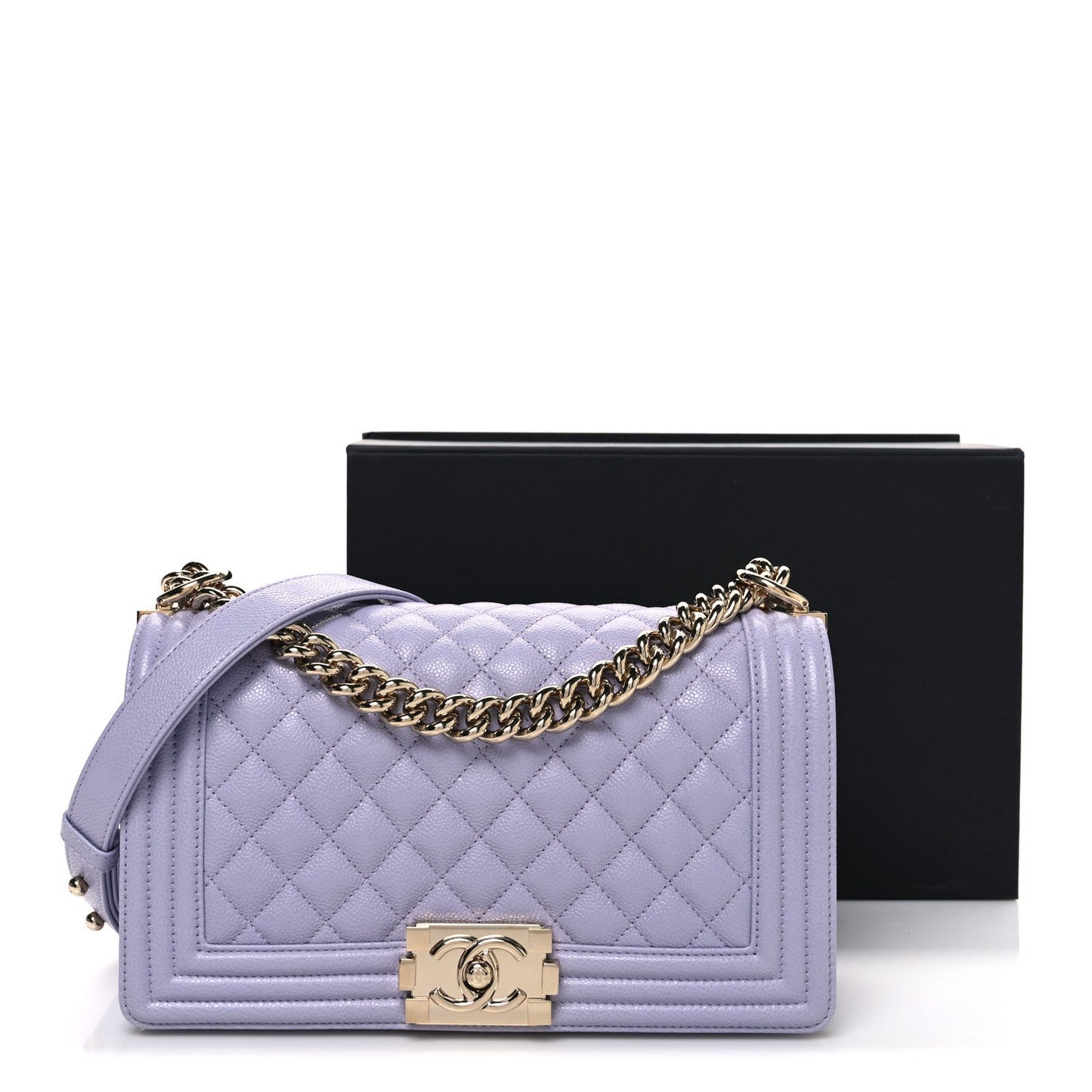 Caviar Quilted Medium Boy Flap Light Purple