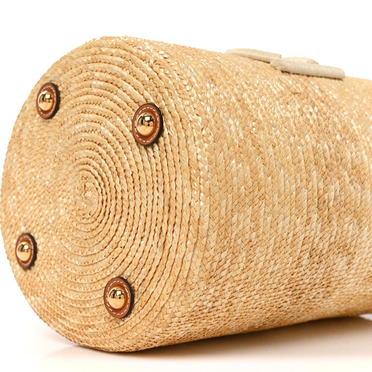 Straw Calfskin Small Logo Bucket Bag Natural Tan