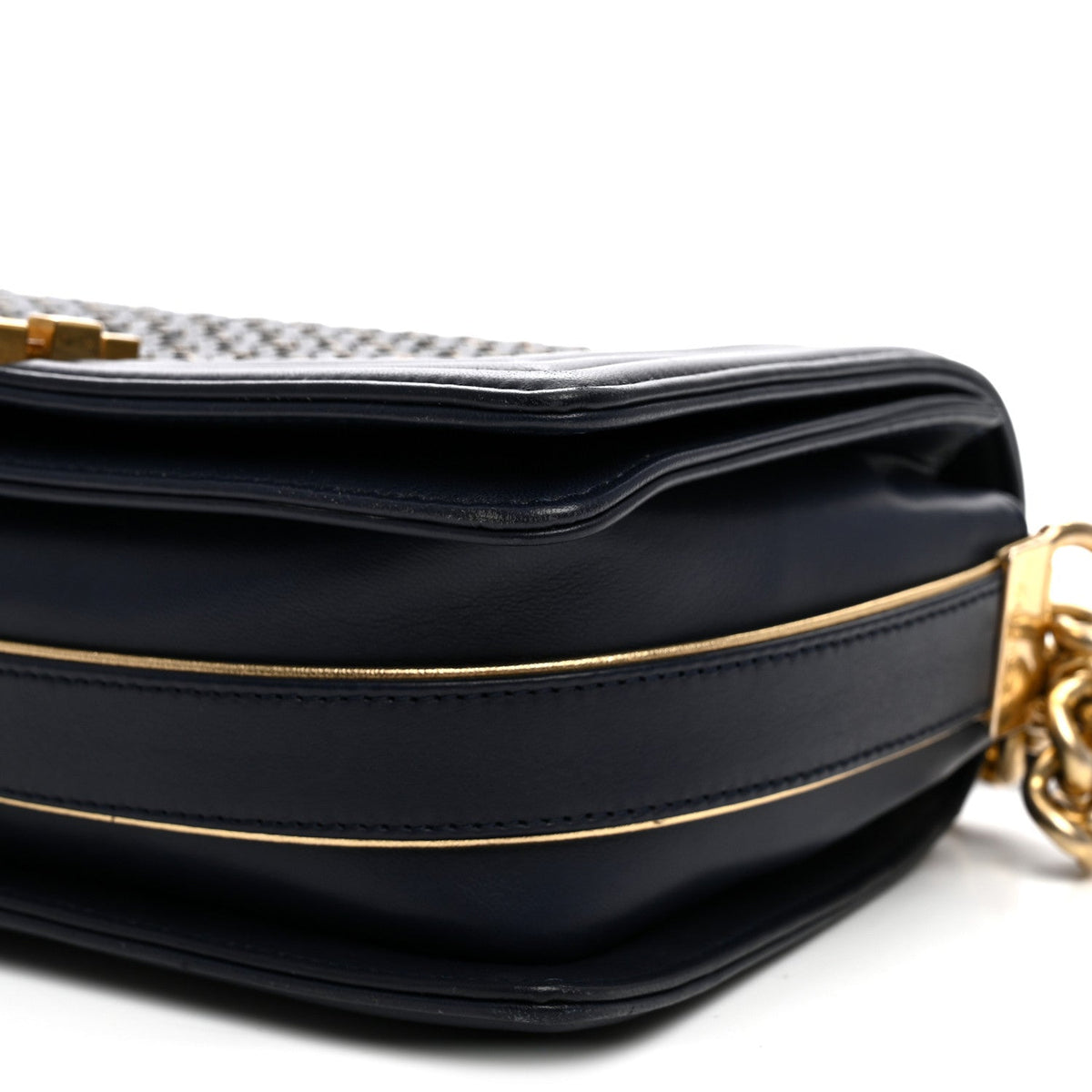 Lambskin Braided Woven Medium Boy Flap Navy