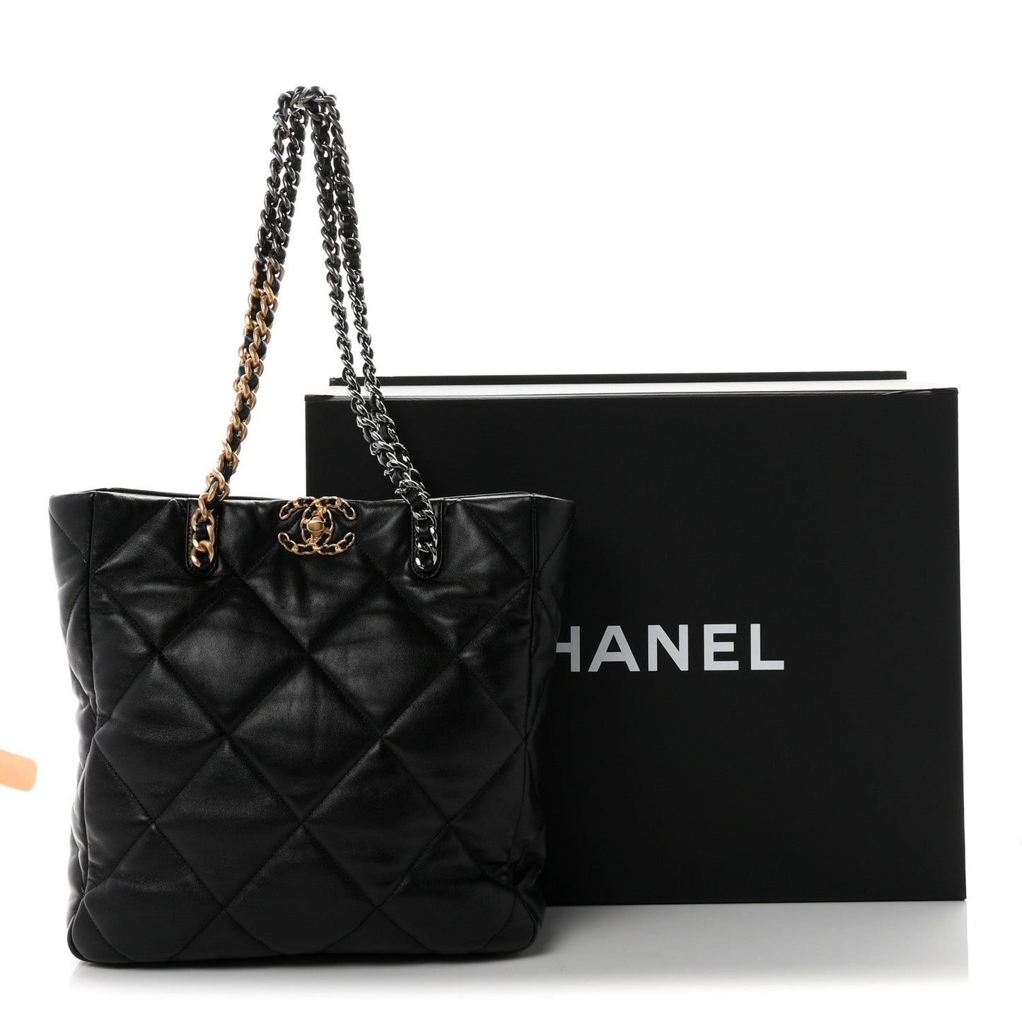 Lambskin Quilted Chanel 19 Shopping Bag Black