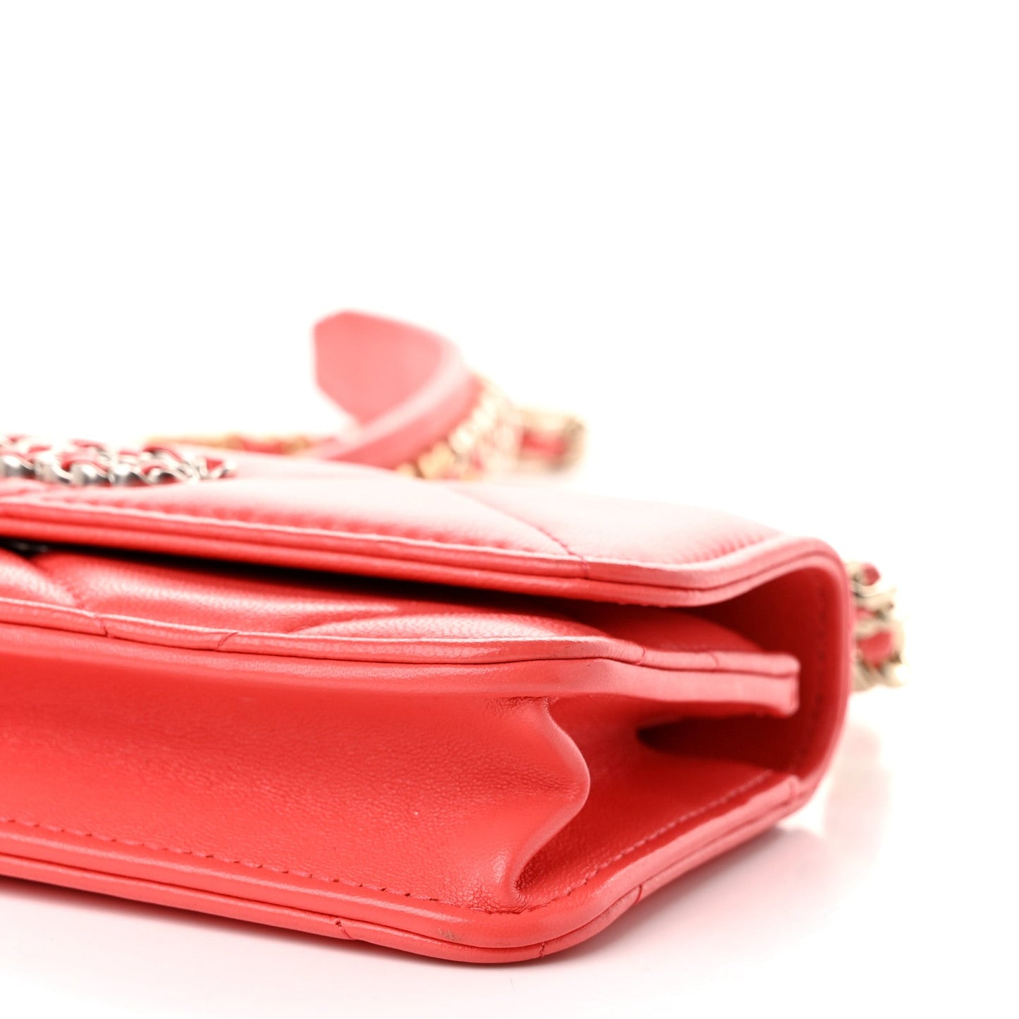 Lambskin Quilted Chanel 19 Flap Phone Holder With Chain Coral