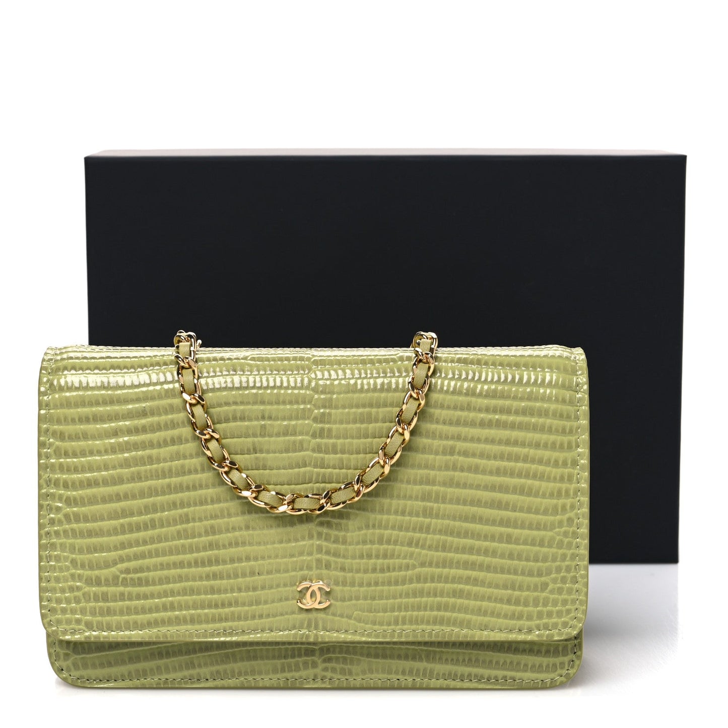Calfskin Lizard Embossed Wallet On Chain WOC Green