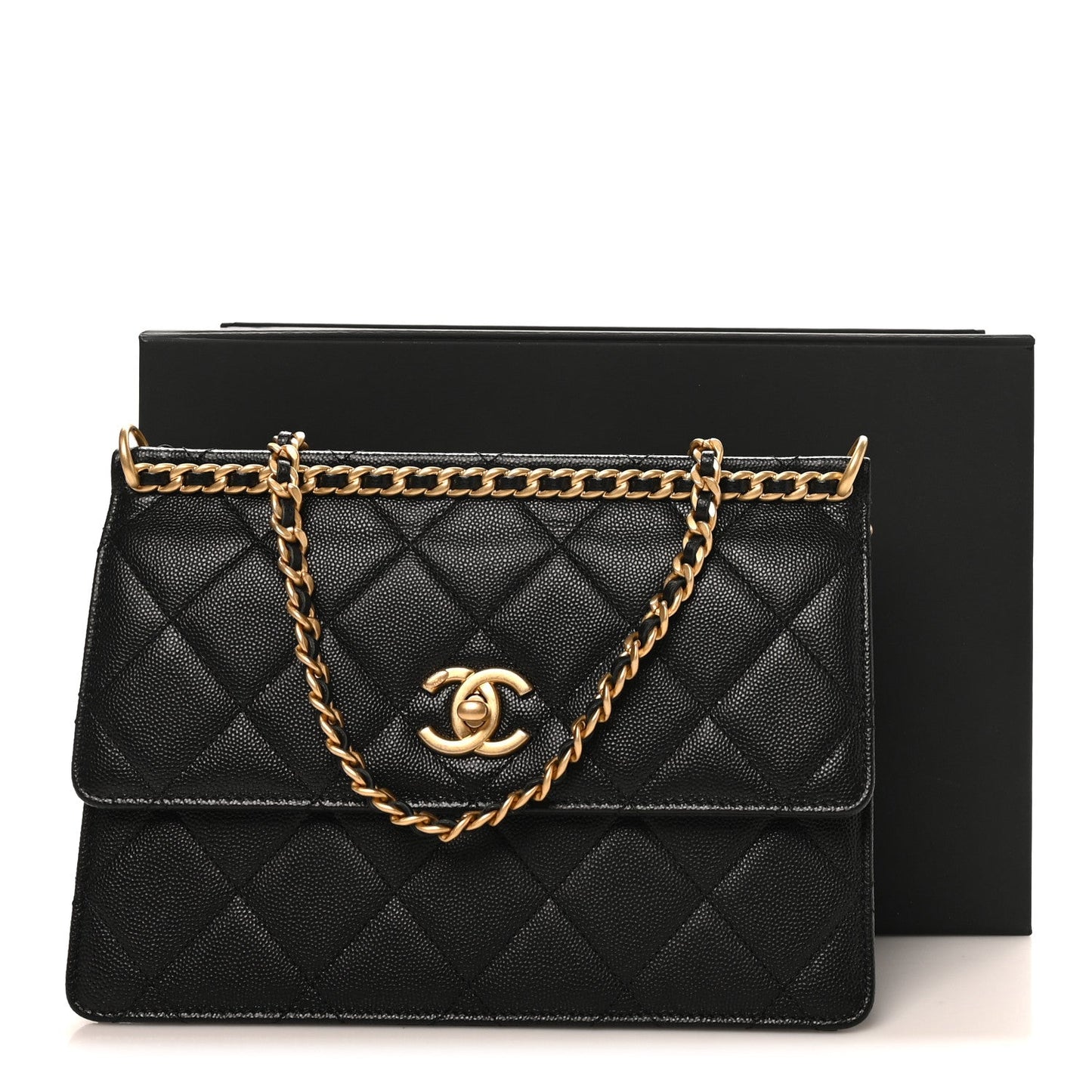 Caviar Quilted Chain Frame Flap Black