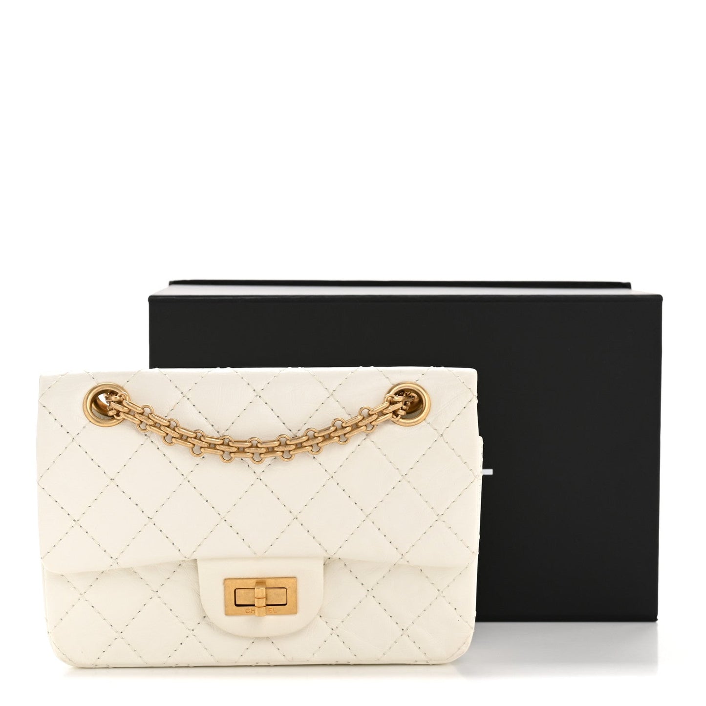 Aged Calfskin Quilted 2.55 Reissue Mini Flap White