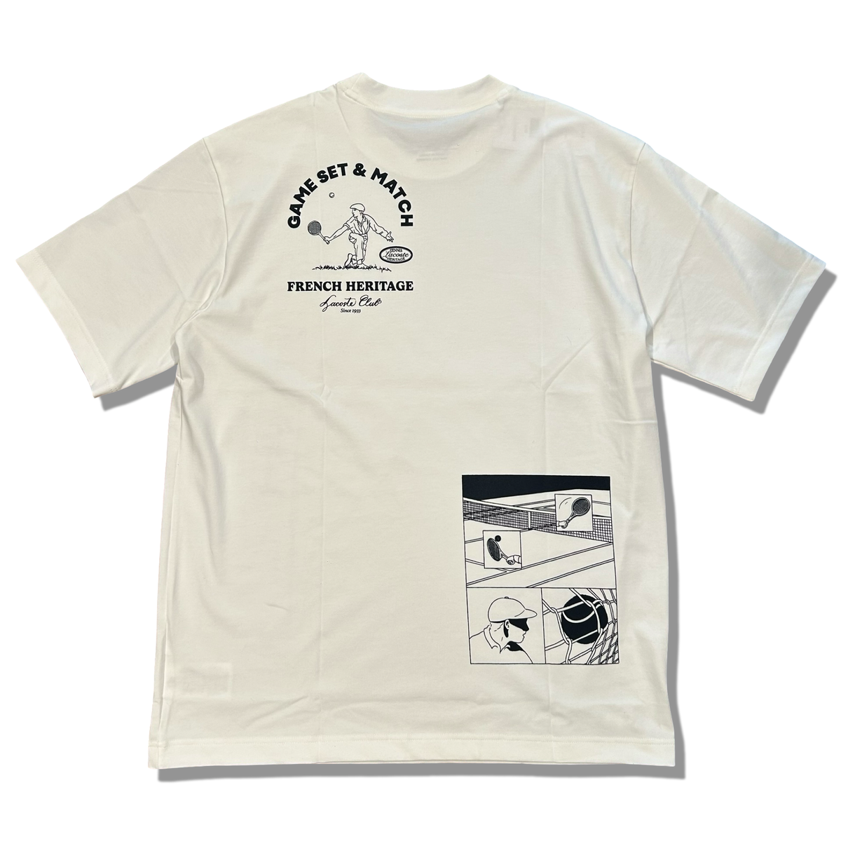 LACOSTE FRENCH HERITAGE TENNIS PRINTED CREW NECK T-SHIRT Men’s -WHITE
