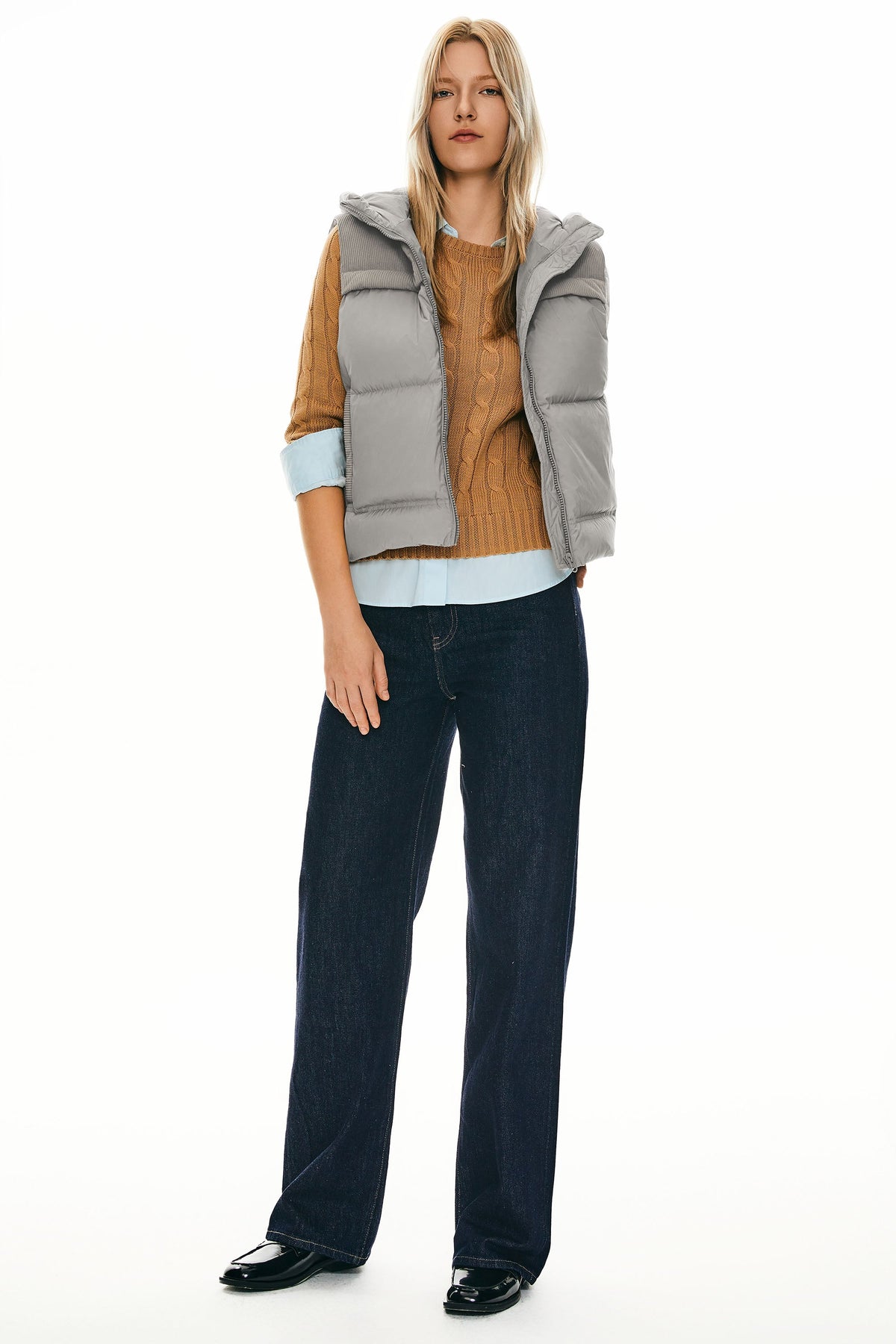 Hooded Puffer Down Vest Cropped Zip Up Lightweight