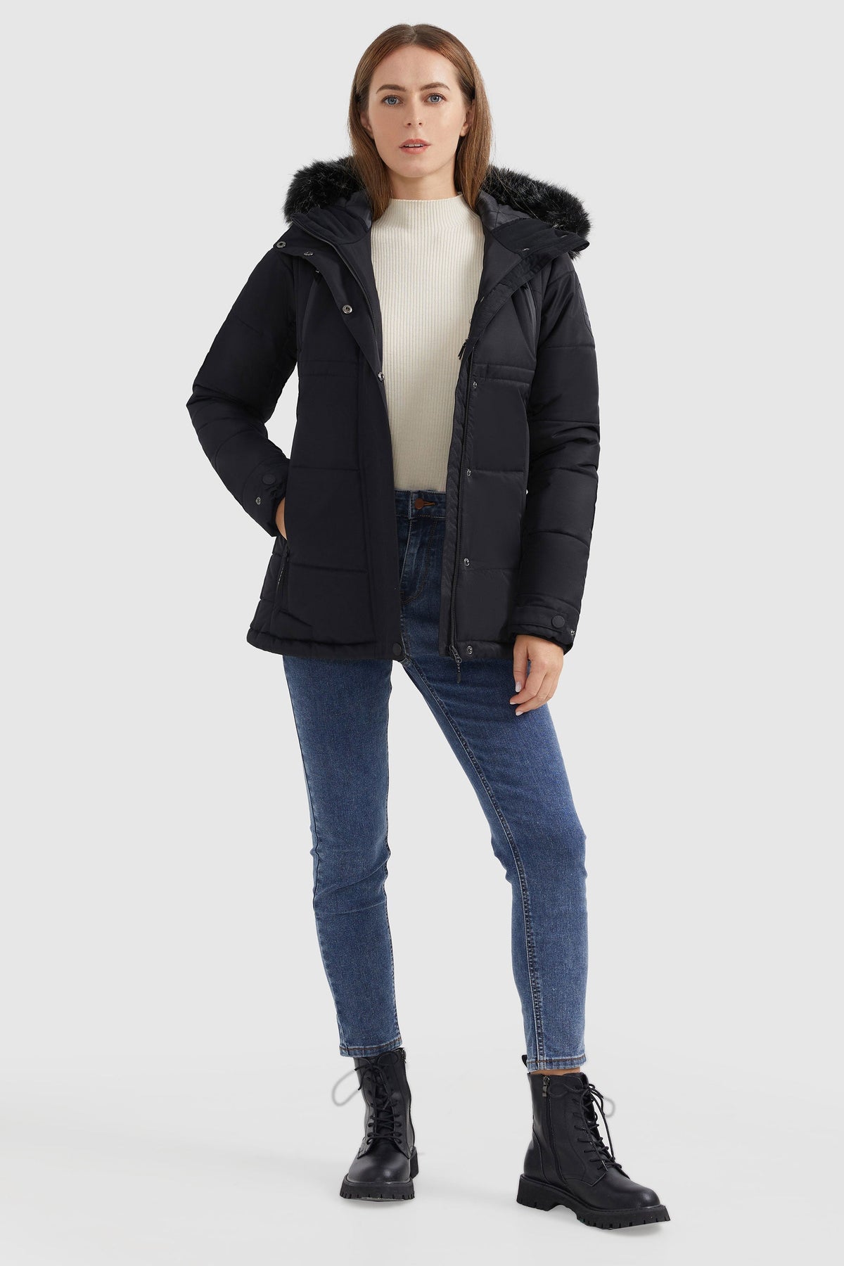 Faux Fur Hooded Mountain Parka Jacket