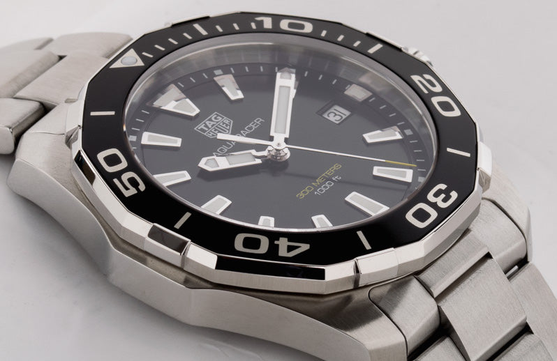 Tag Heuer Aquaracer Black Dial Silver Steel Strap Watch for Men - WAY111A.BA0928