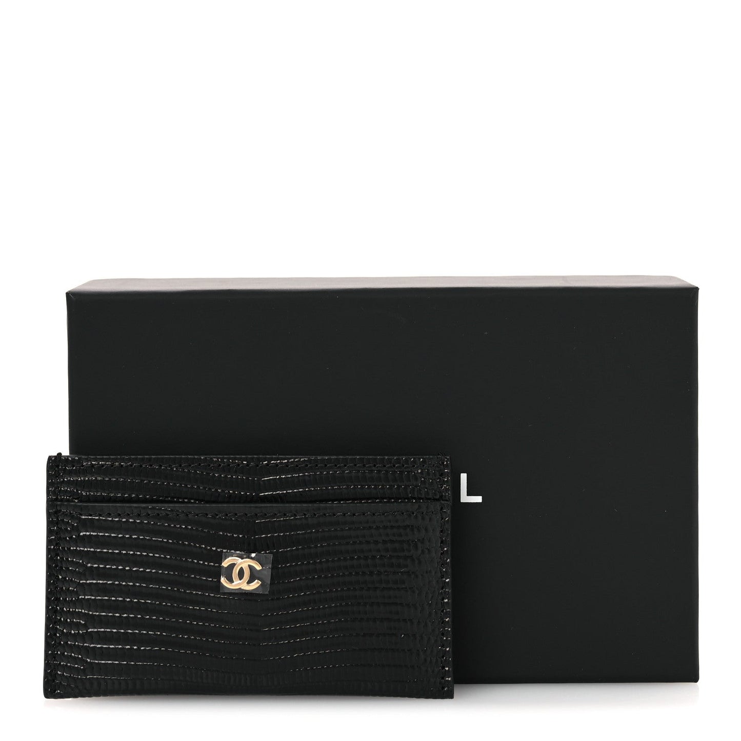 Calfskin Lizard Embossed Card Holder Black