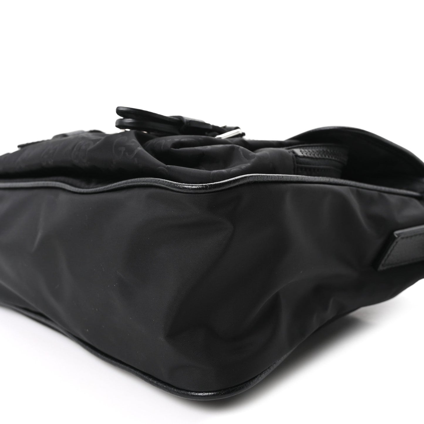 Nylon Monogram Double Buckle Flap Messenger Bag Black