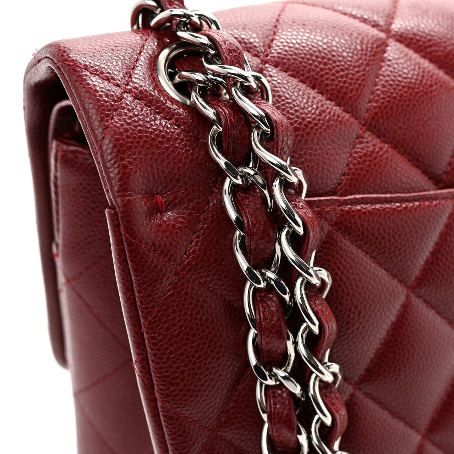Caviar Quilted Jumbo Double Flap Burgundy