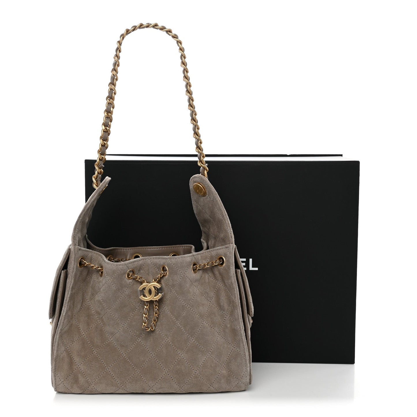 Suede Quilted Small Chanel 25 Handbag Dark Grey