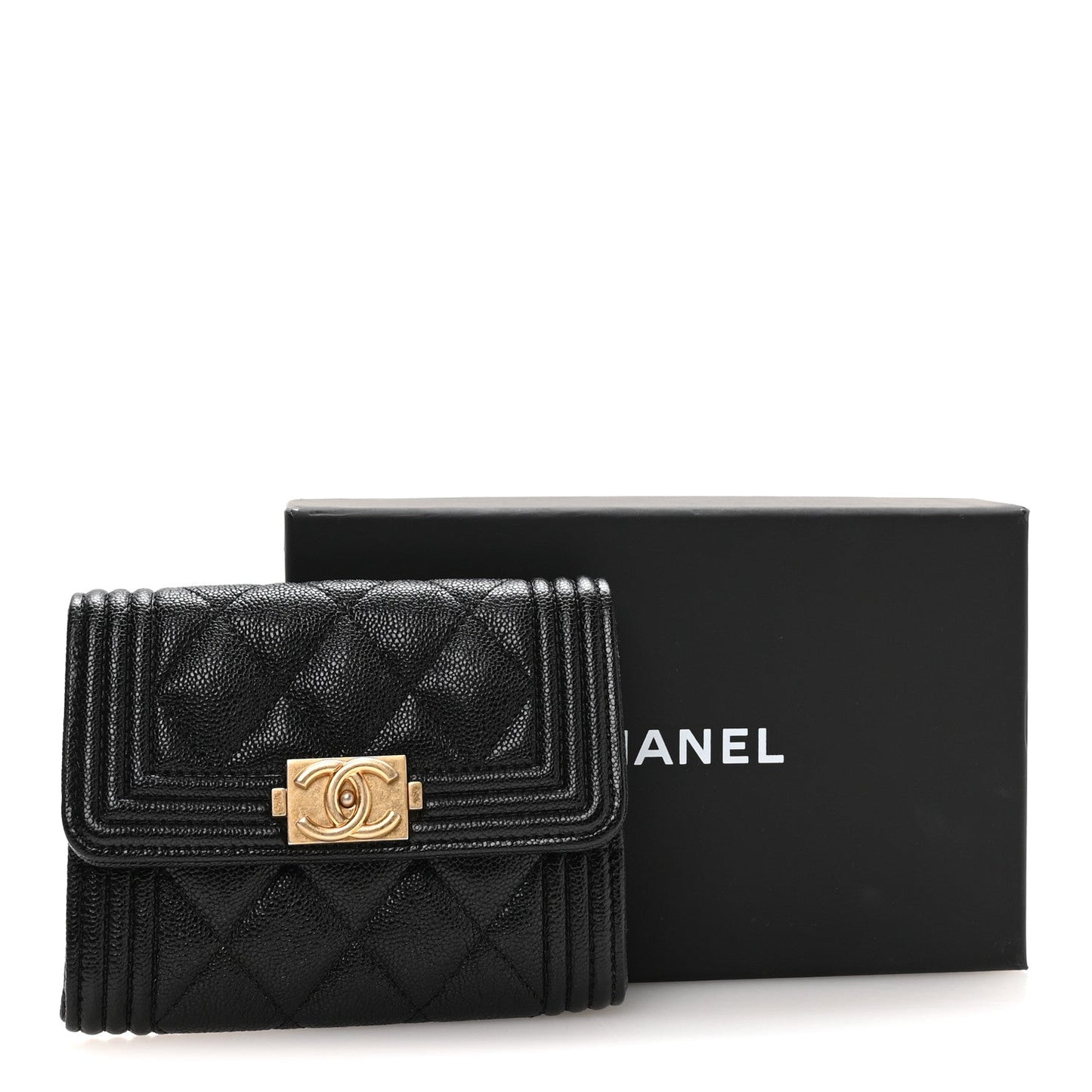 Caviar Quilted Boy Flap Card Holder Black
