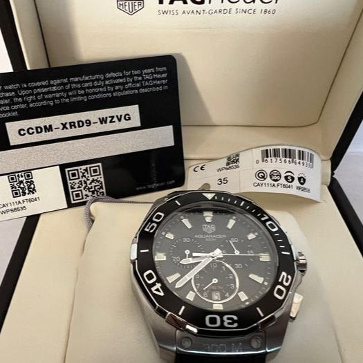 Tag Heuer Carrera Aquaracer Quartz Chronograph Black Dial Black Rubber Strap Watch for Men - CAY111A.FT6041
