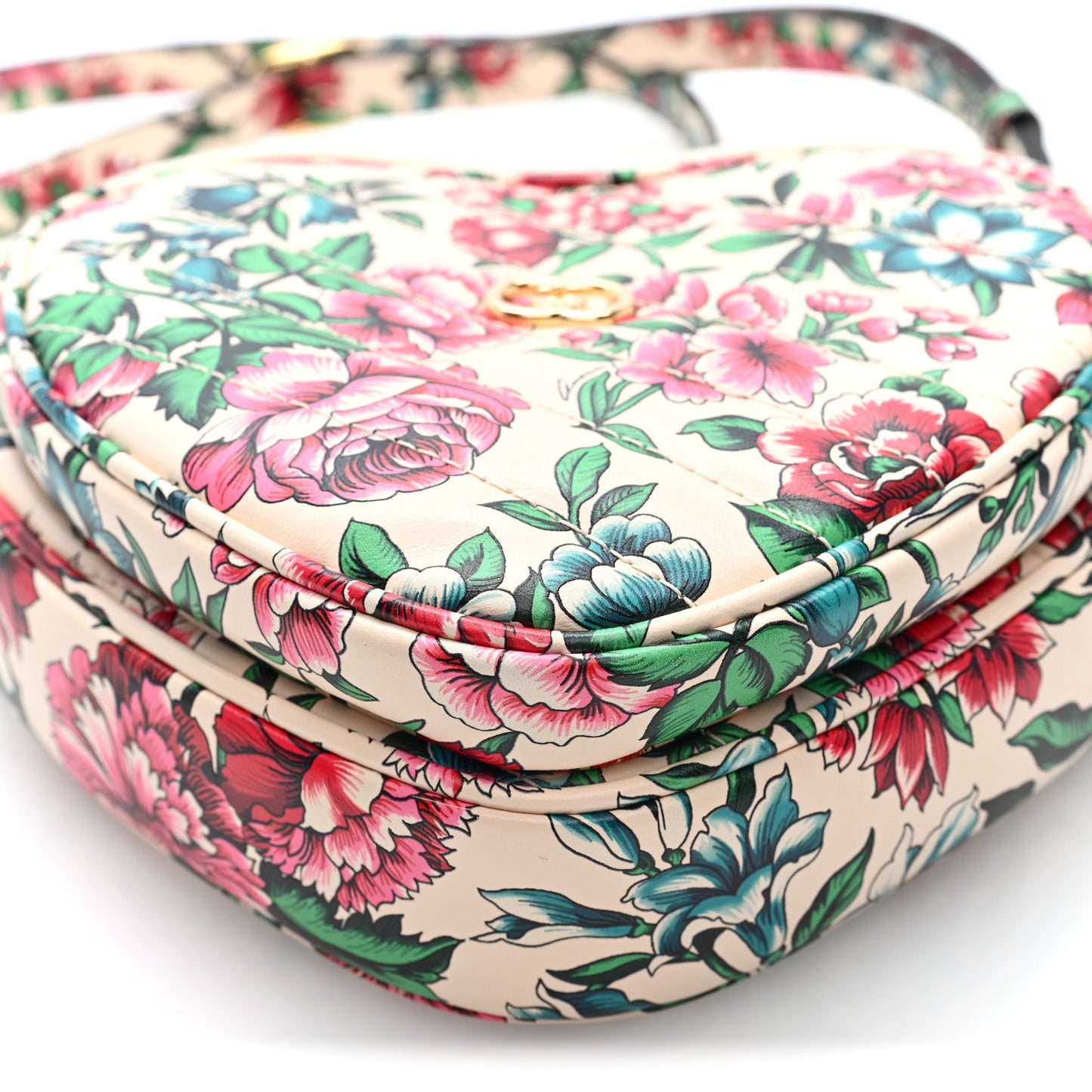 Calfskin Brit Roses Print Matelasse Diagonal Mini Interlocking G Heart Shoulder Bag Multicolor Multicolor