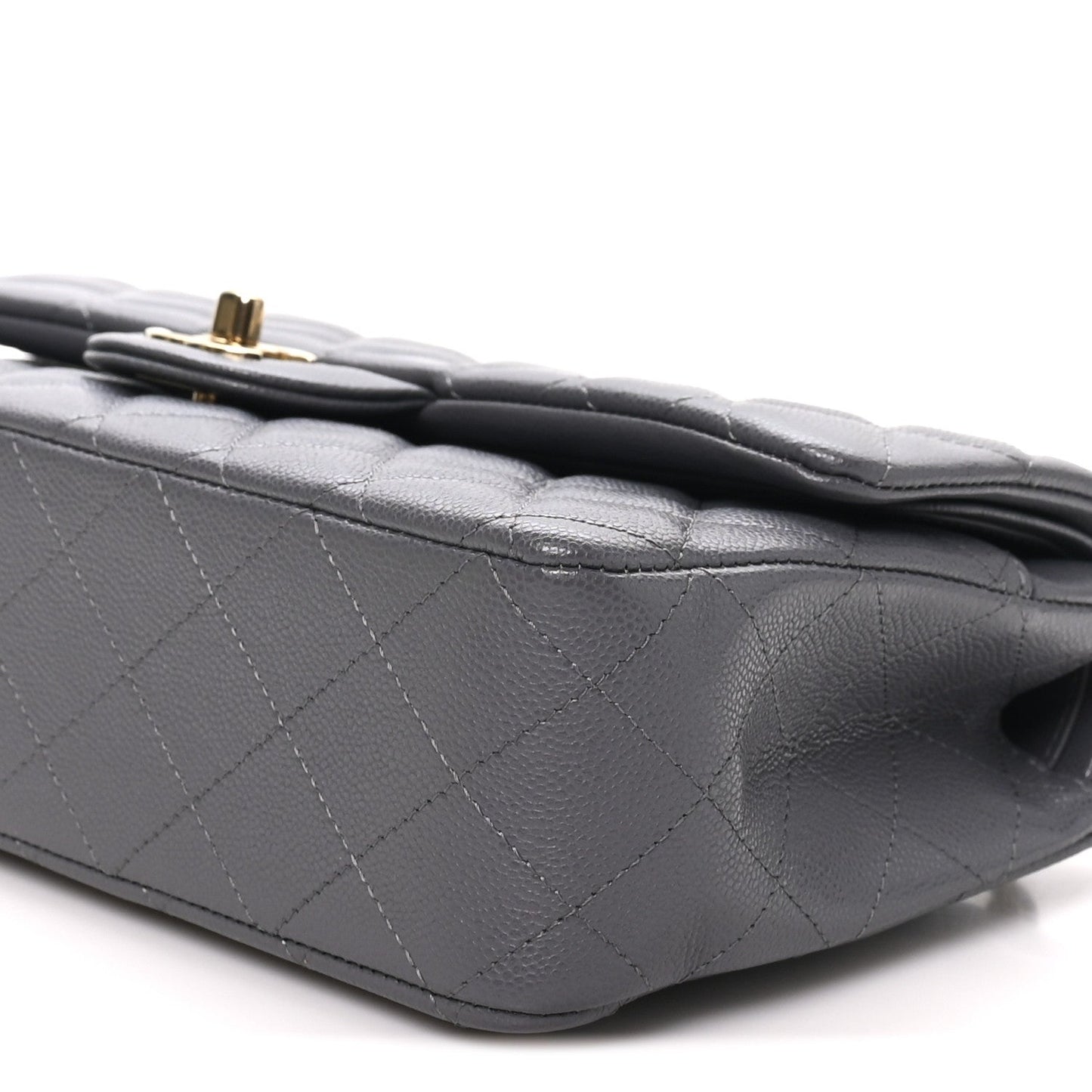 Caviar Quilted Medium Double Flap Dark Grey