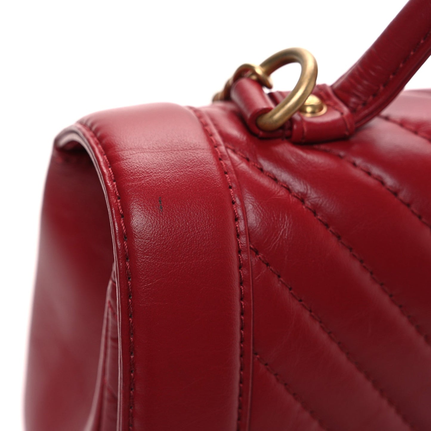 Calfskin Chevron Quilted Top Handle Flap Red