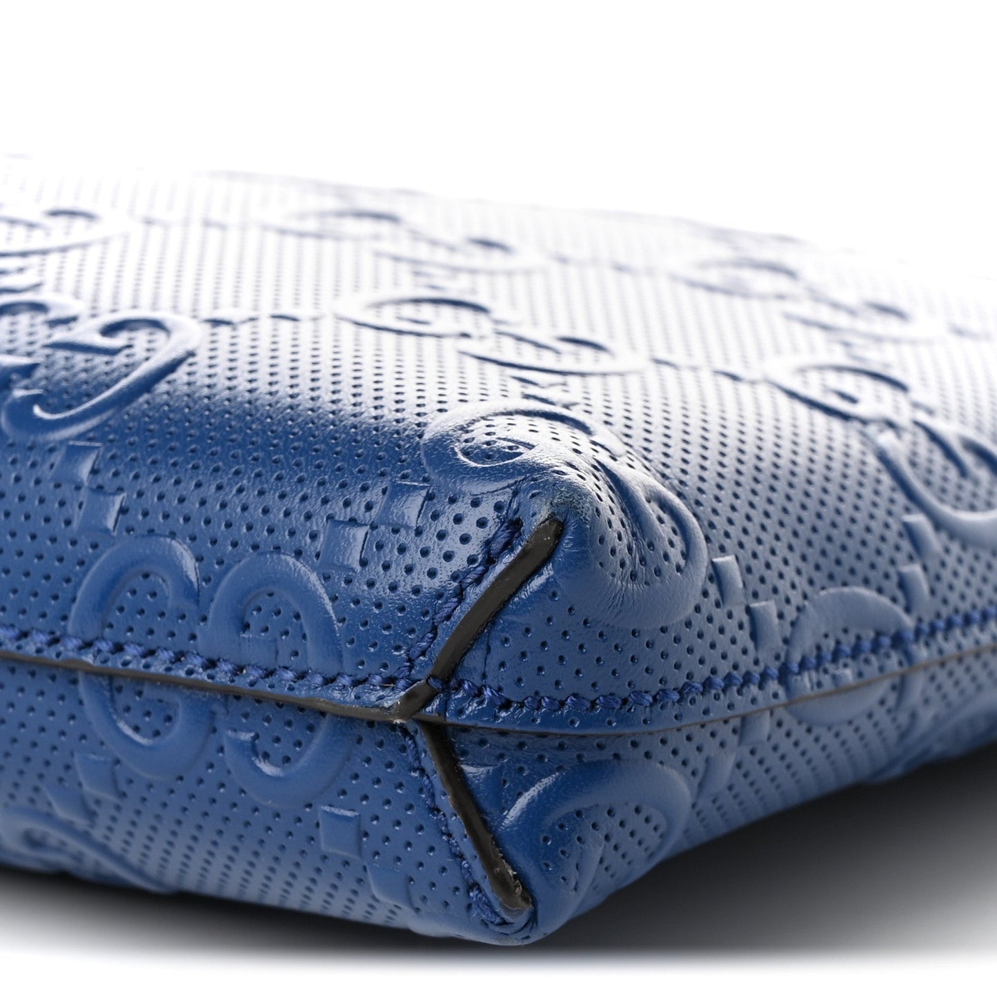 Calfskin GG Tennis Embossed Medium Wristlet Messenger Bag Intense Metal Blue