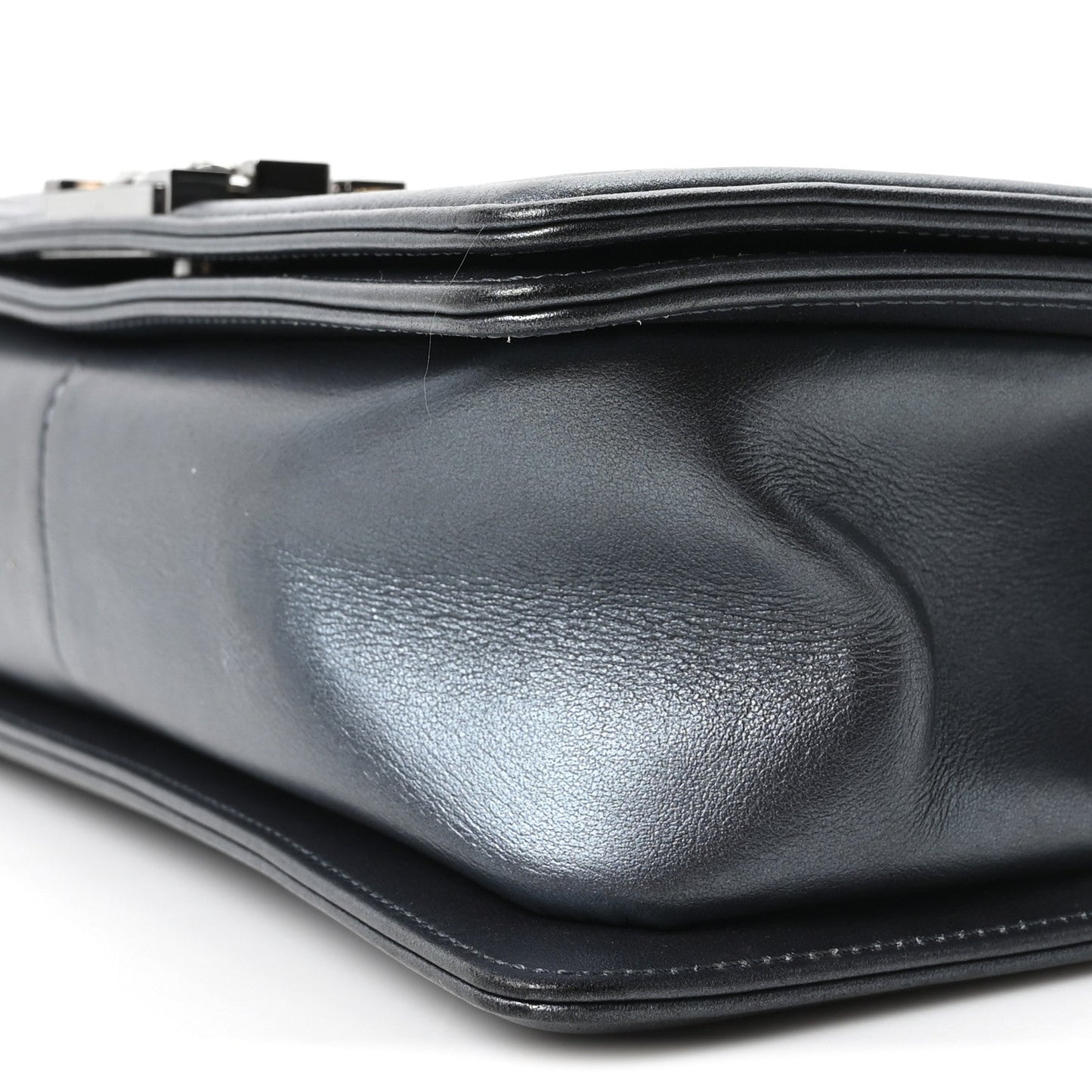 Metallic Calfskin Crystal Medium Boy Flap Dark Silver