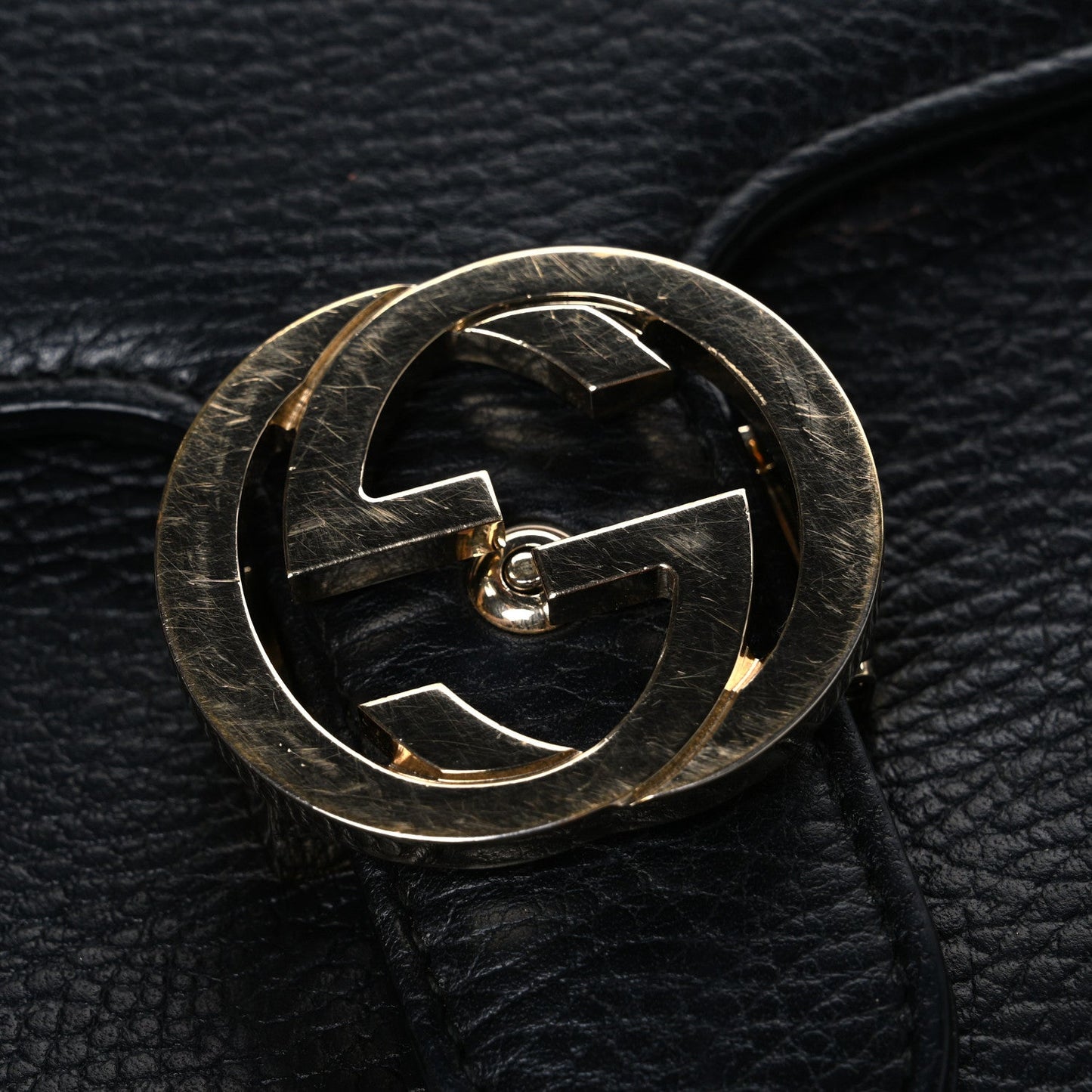Dollar Calfskin Interlocking G Shoulder Bag Black