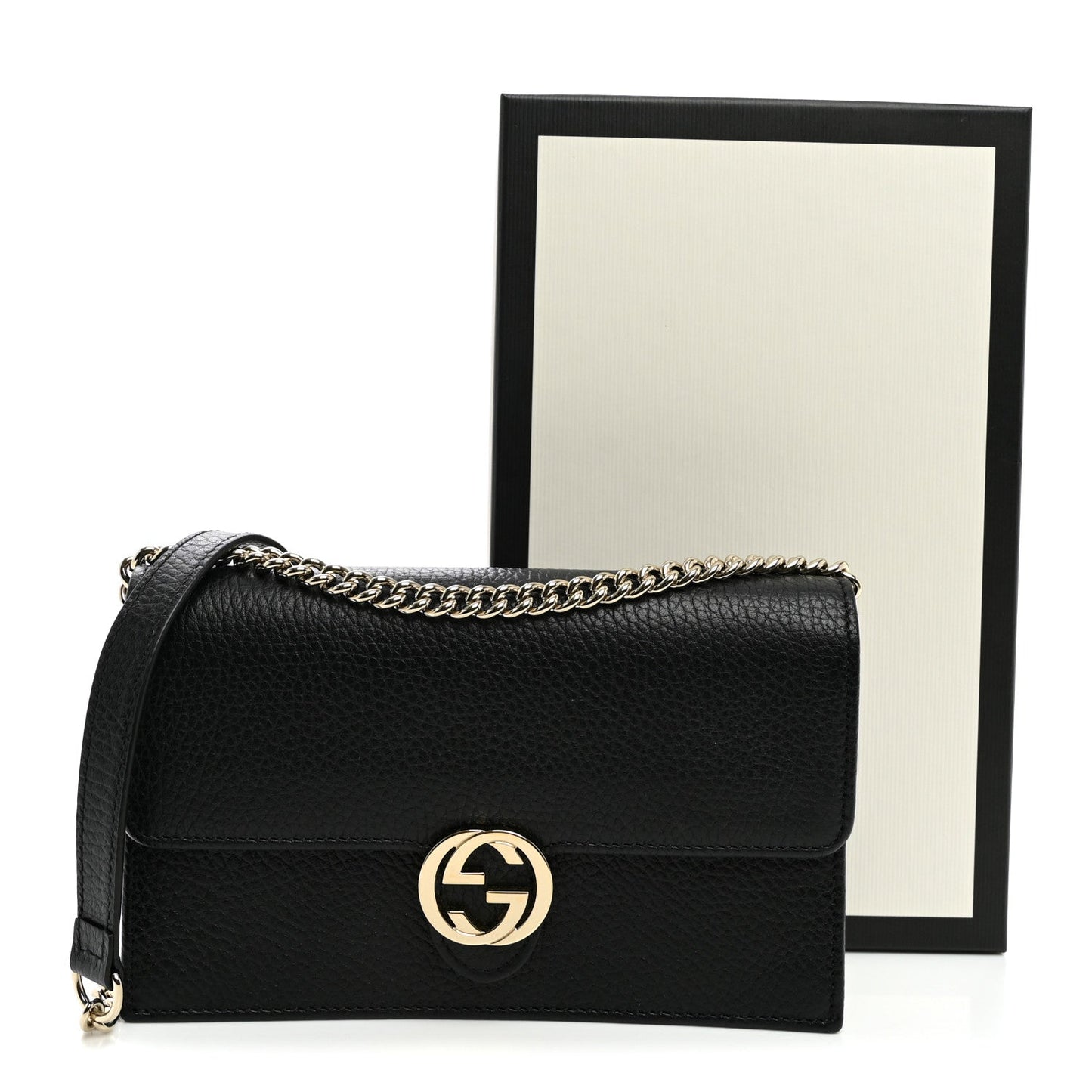 Dollar Calfskin Interlocking G Chain Wallet Black