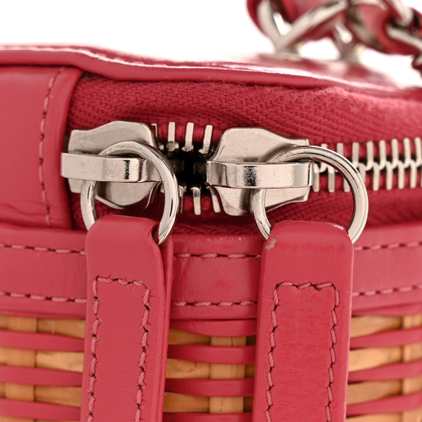 Calfskin Raffia Small Take Away Vanity Case Bag Pink Beige
