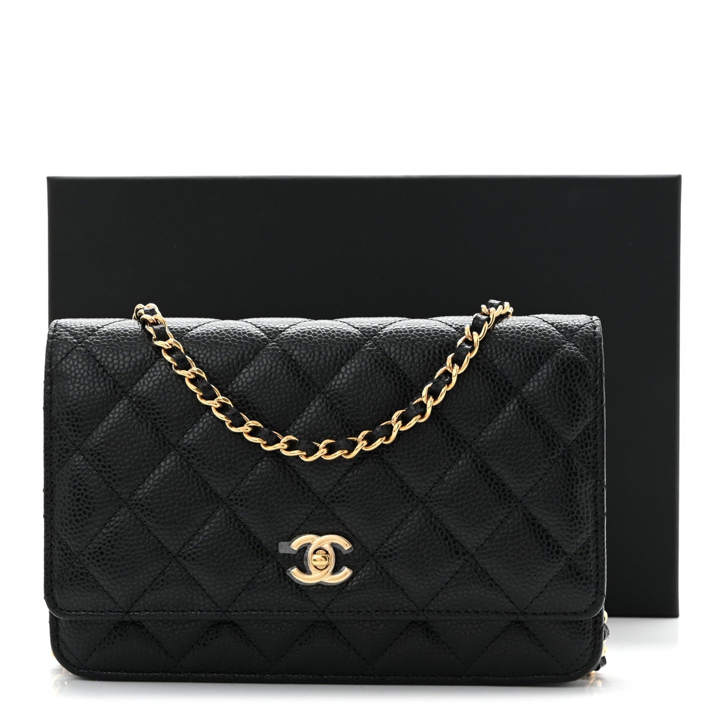 Caviar Quilted CC Turnlock Wallet On Chain WOC Black