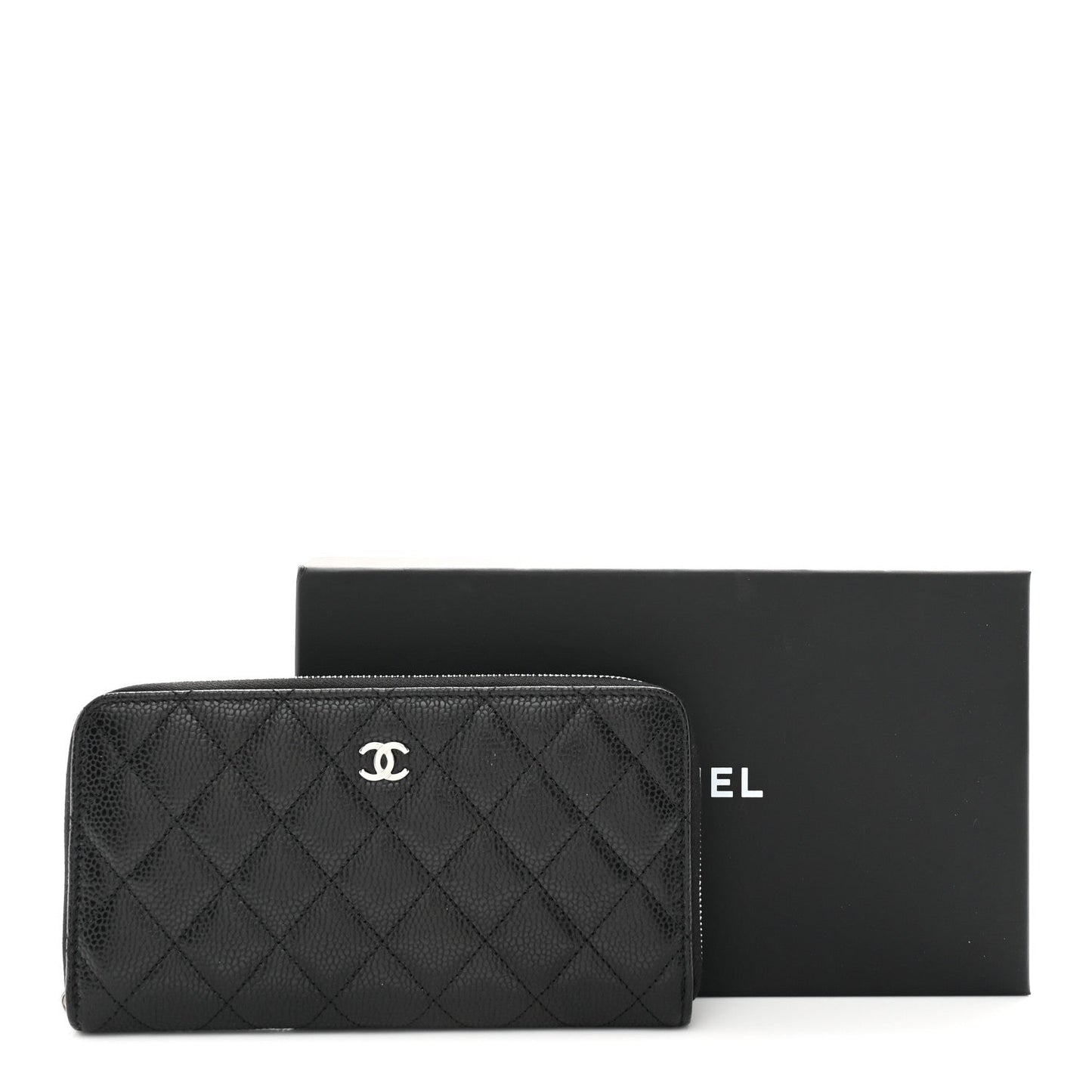 Caviar Quilted Large Gusset Zip Around Wallet Black