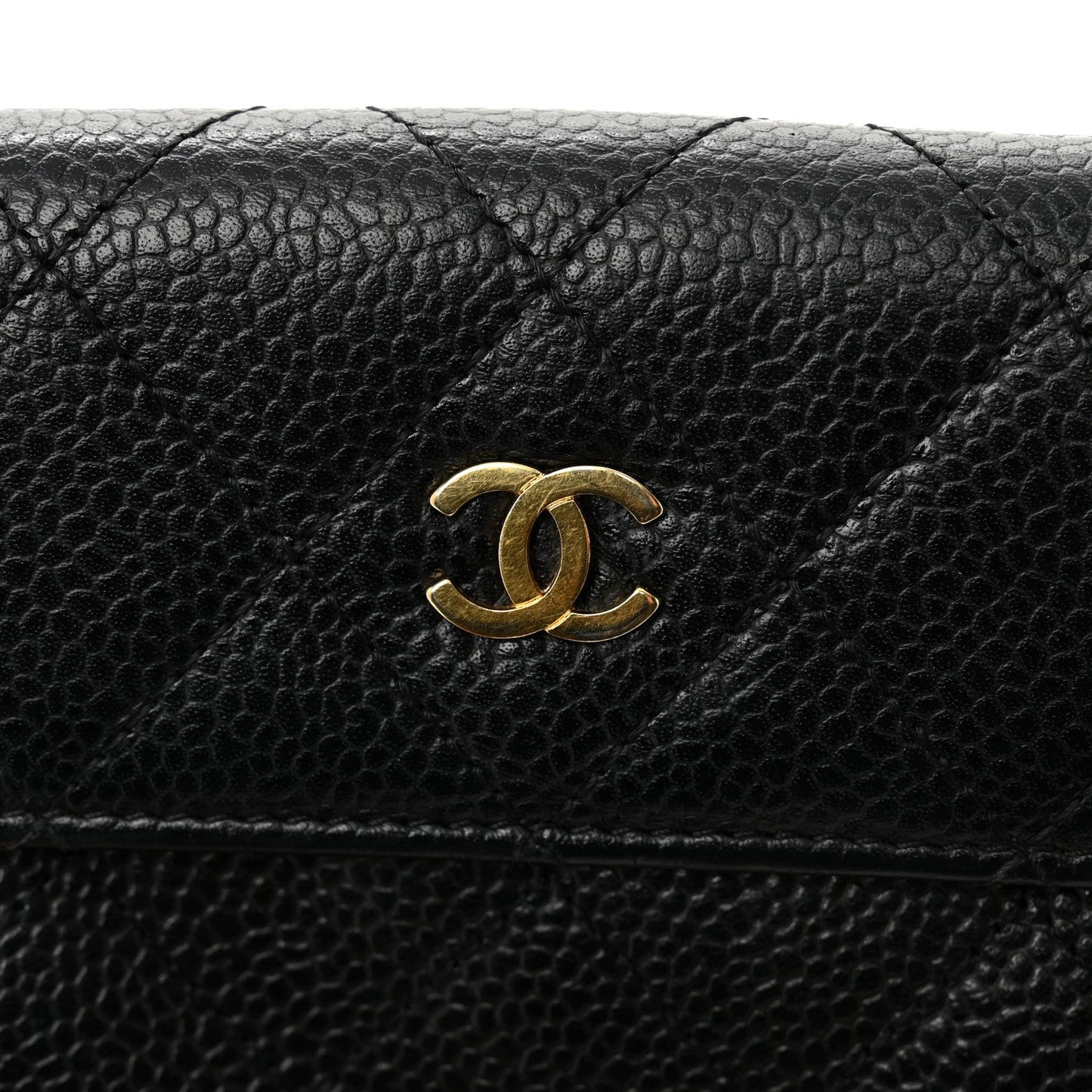 Caviar Quilted Compact French Flap Wallet Black