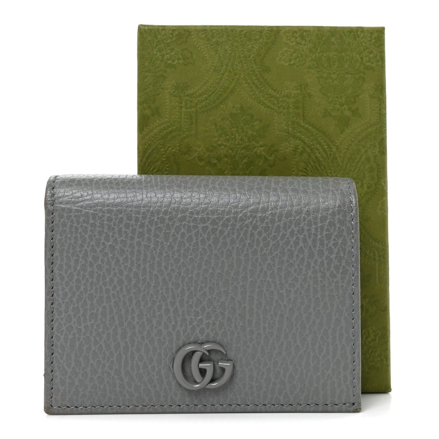 Dollar Calfskin Enamel Monochrome Medium GG Marmont Wallet Deep Grey