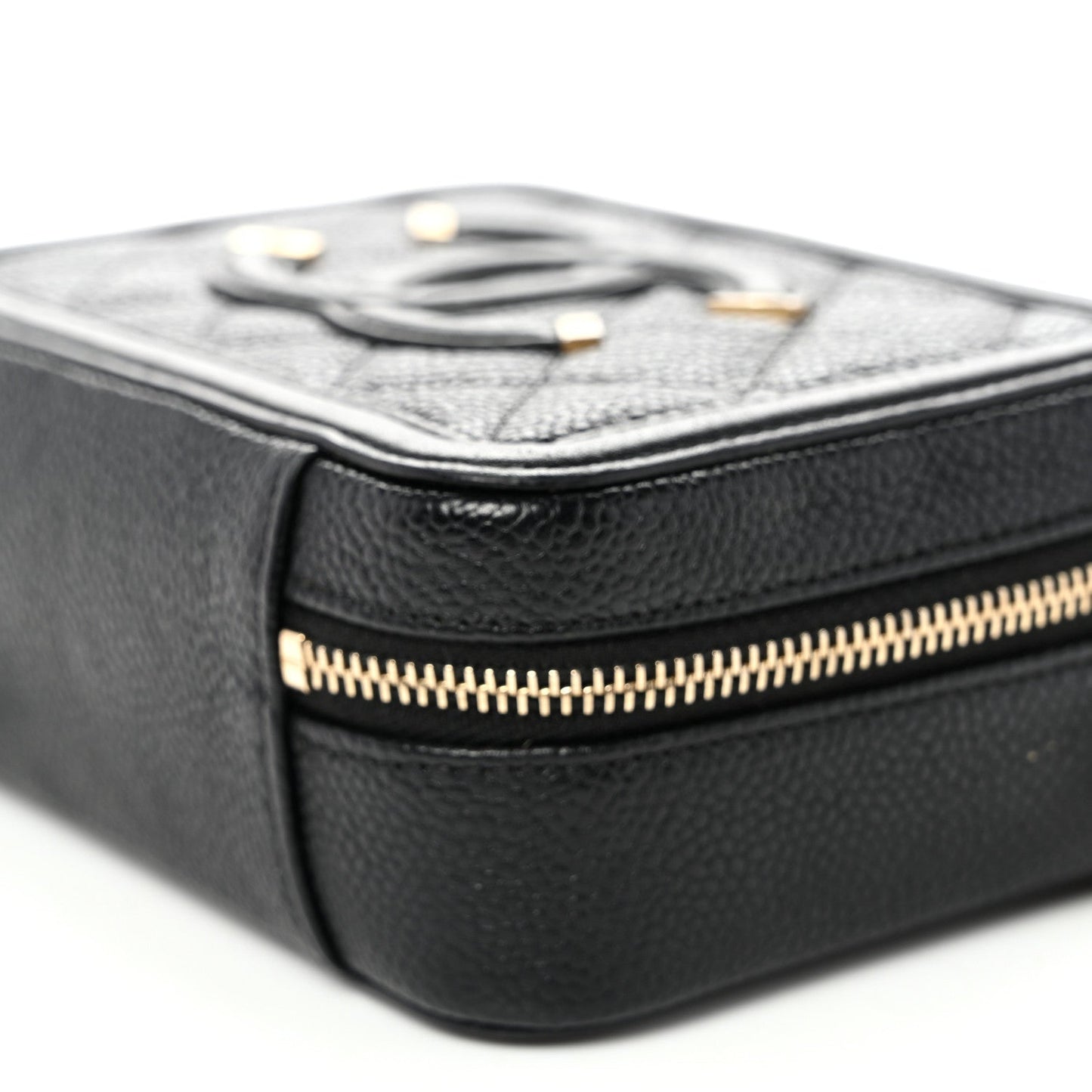 Caviar Quilted CC Filigree Vanity Clutch With Chain Black
