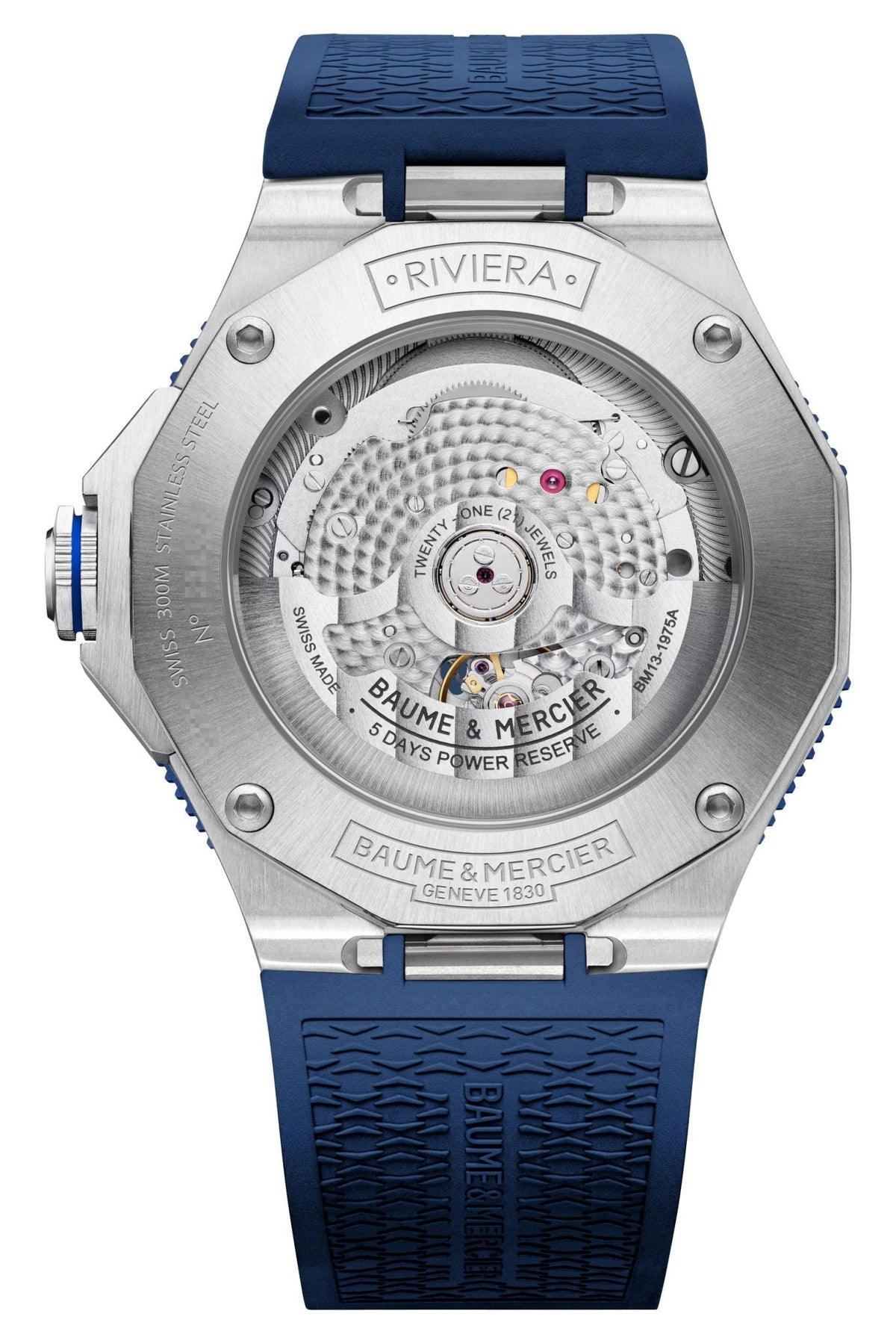 Baume & Mercier Riviera Automatic Stainless Steel Blue Dial Blue Rubber Strap Date Divers Mens Watch M0A10716