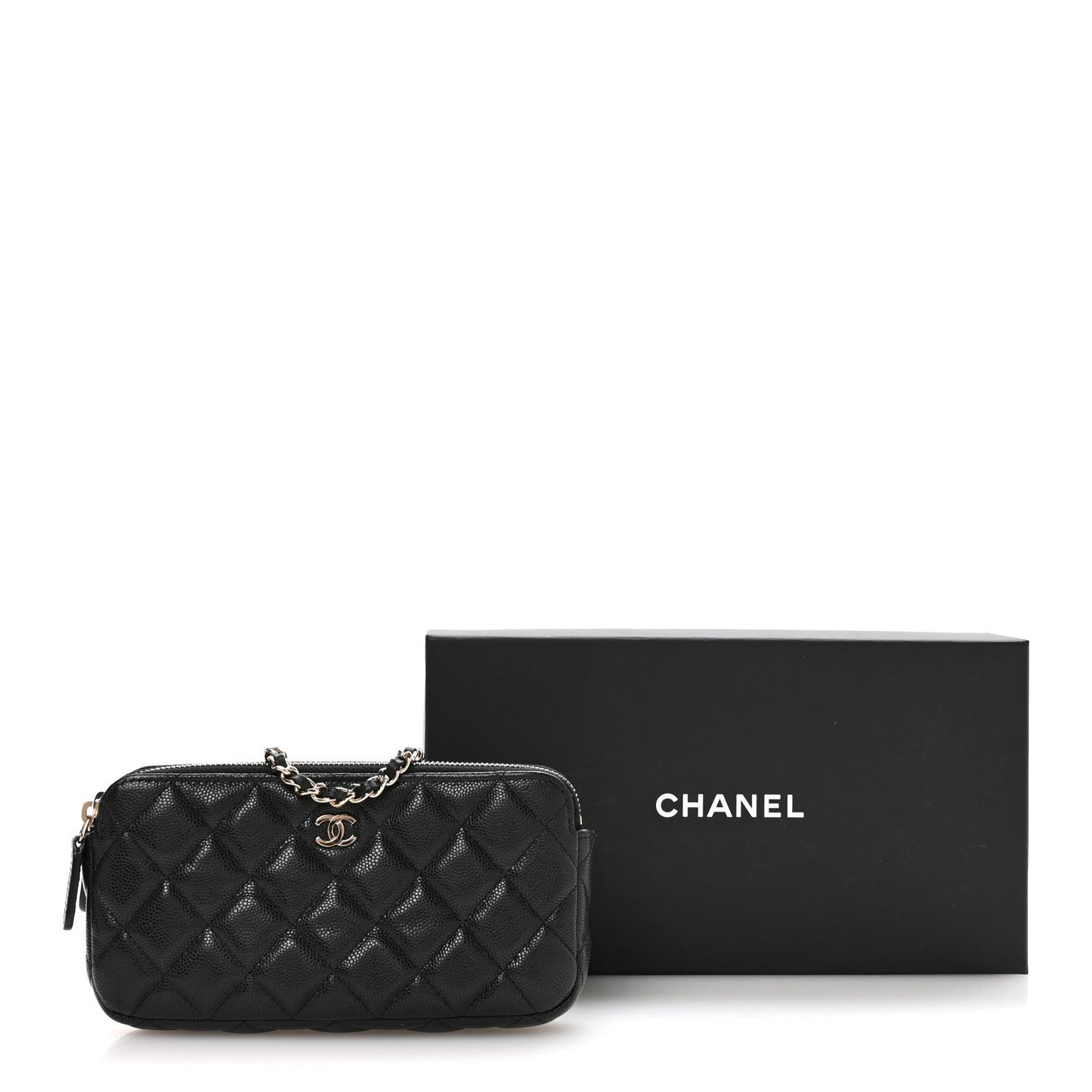 Caviar Quilted Small Clutch With Chain Black