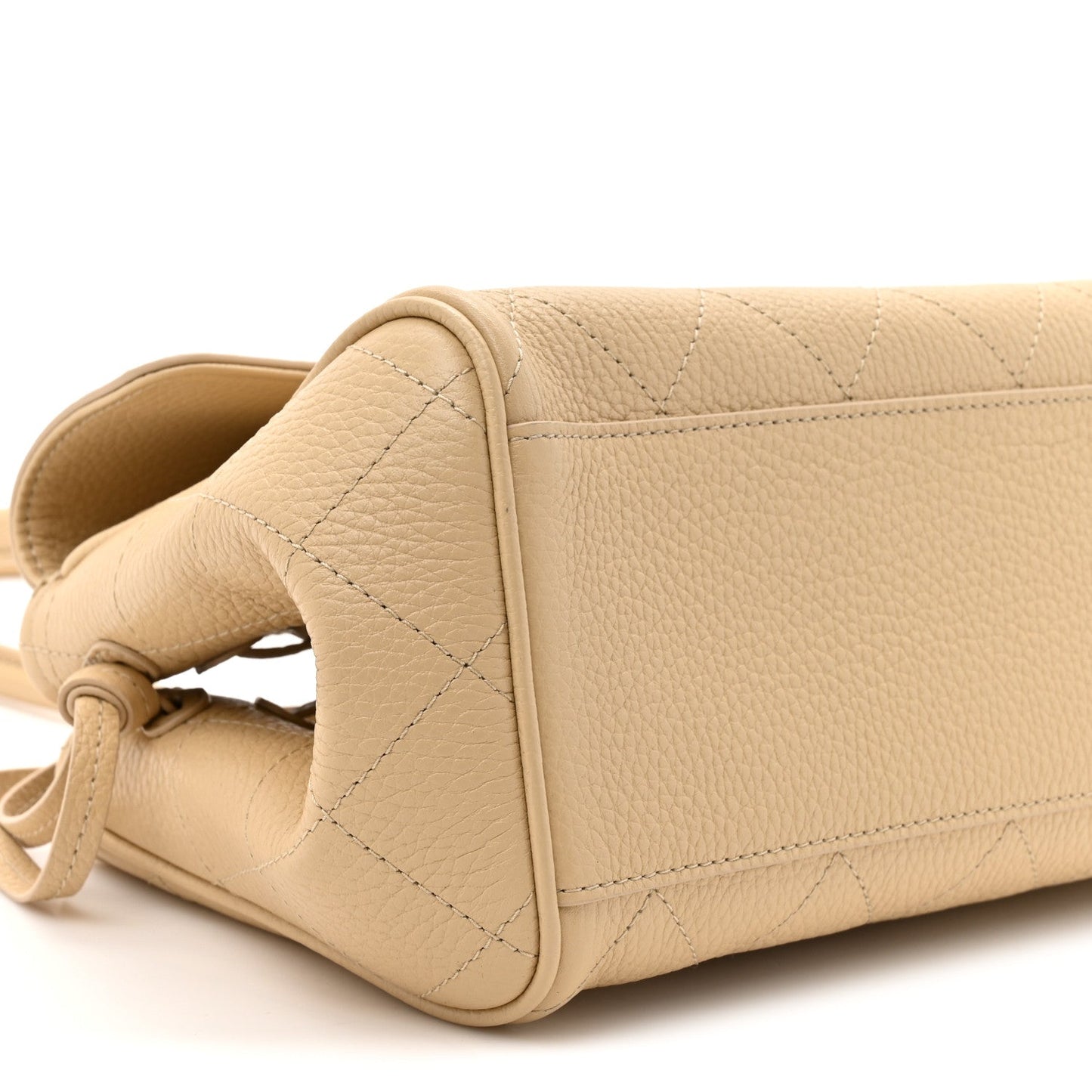 Grained Calfskin Stitched Urban Essentials Small Shopping Bag Beige